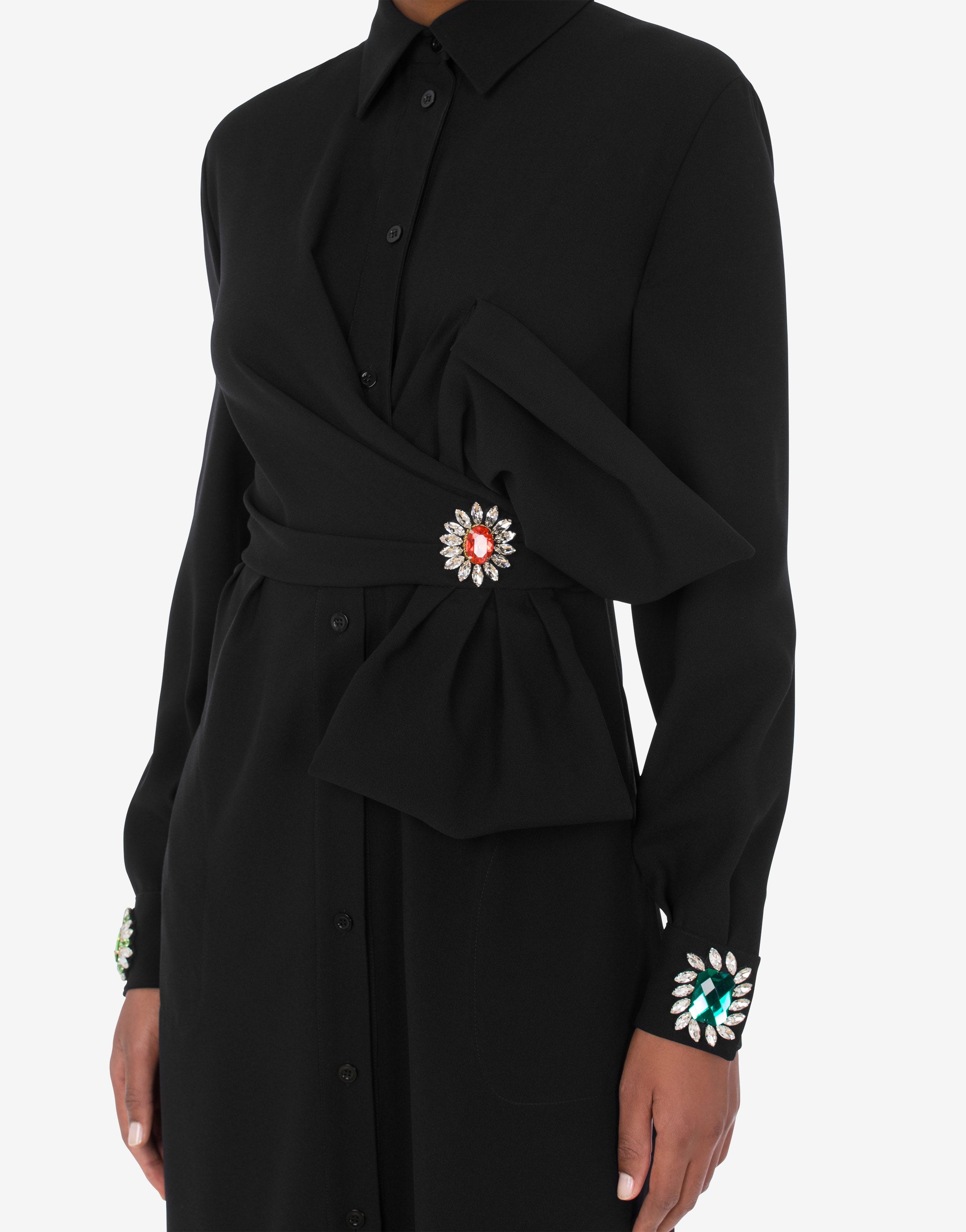 JEWEL FLOWER ENVERS SATIN DRESS - 4