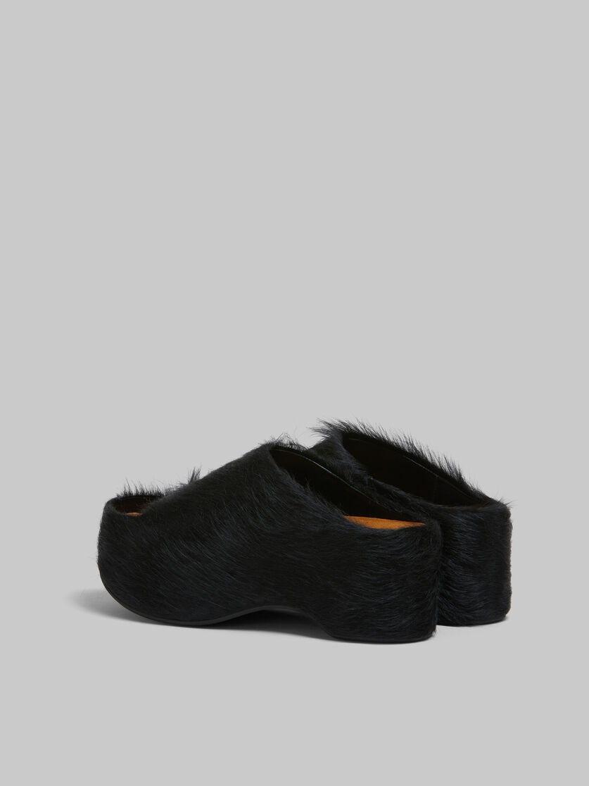 BLACK LONG-HAIR CALFSKIN CHUNKY CLOG SLIDE - 3