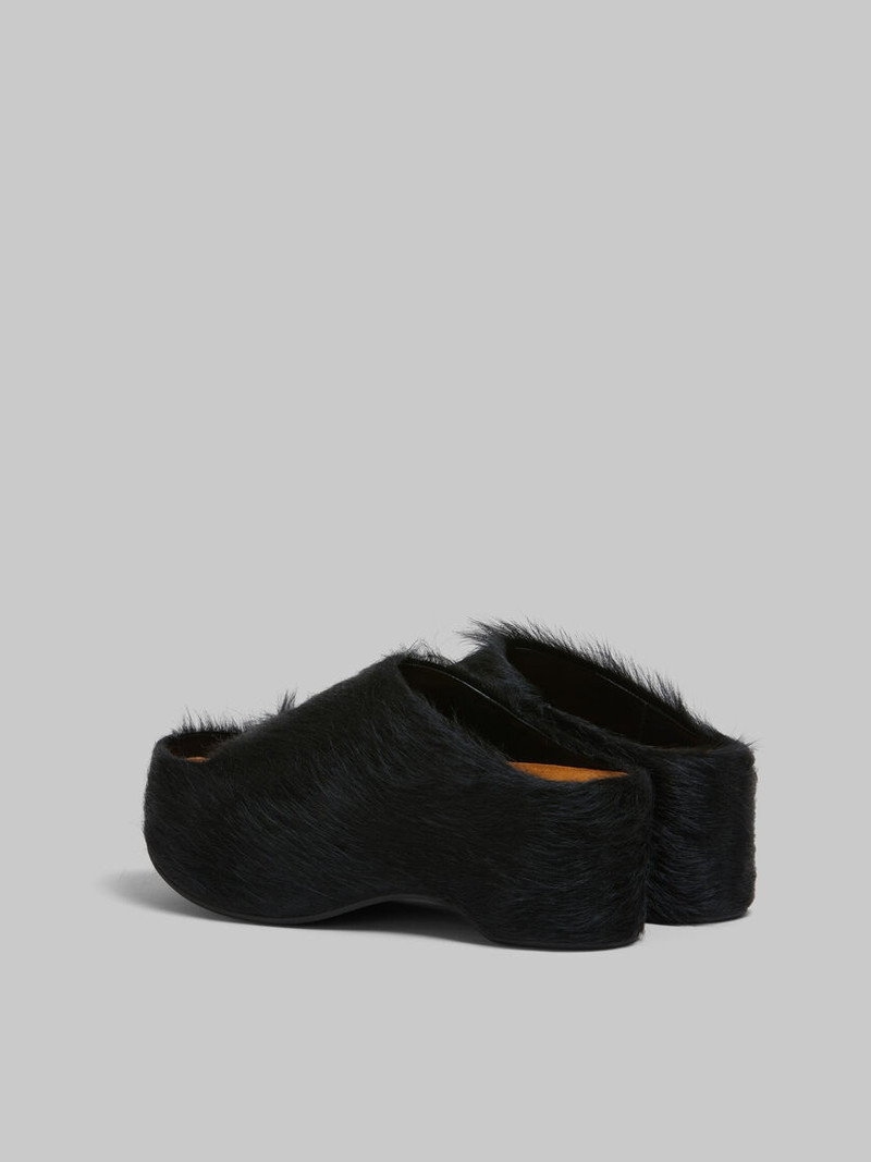 Marni BLACK LONG-HAIR CALFSKIN CHUNKY CLOG SLIDE outlook