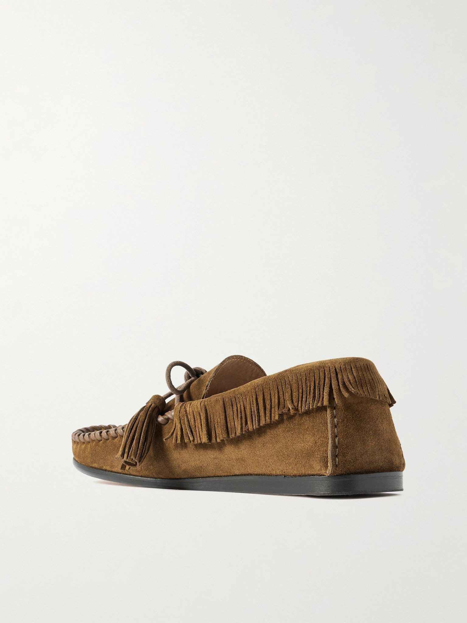 Fitza tasseled fringed leather-trimmed suede loafers Taupe - 3