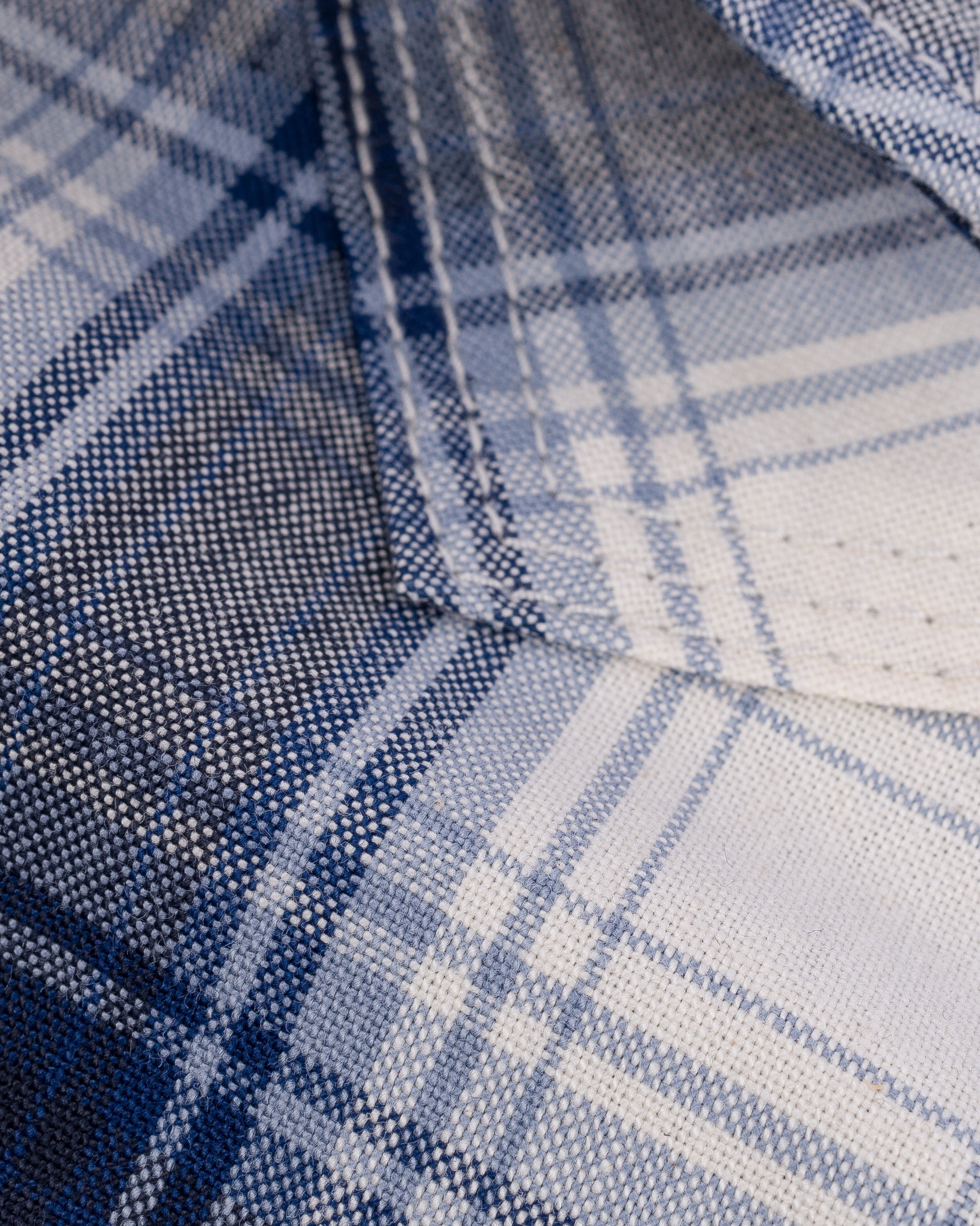 5OZ SELVEDGE SHORT SLEEVED MADRAS CHECK WESTERN SHIRT - BLUE - 11