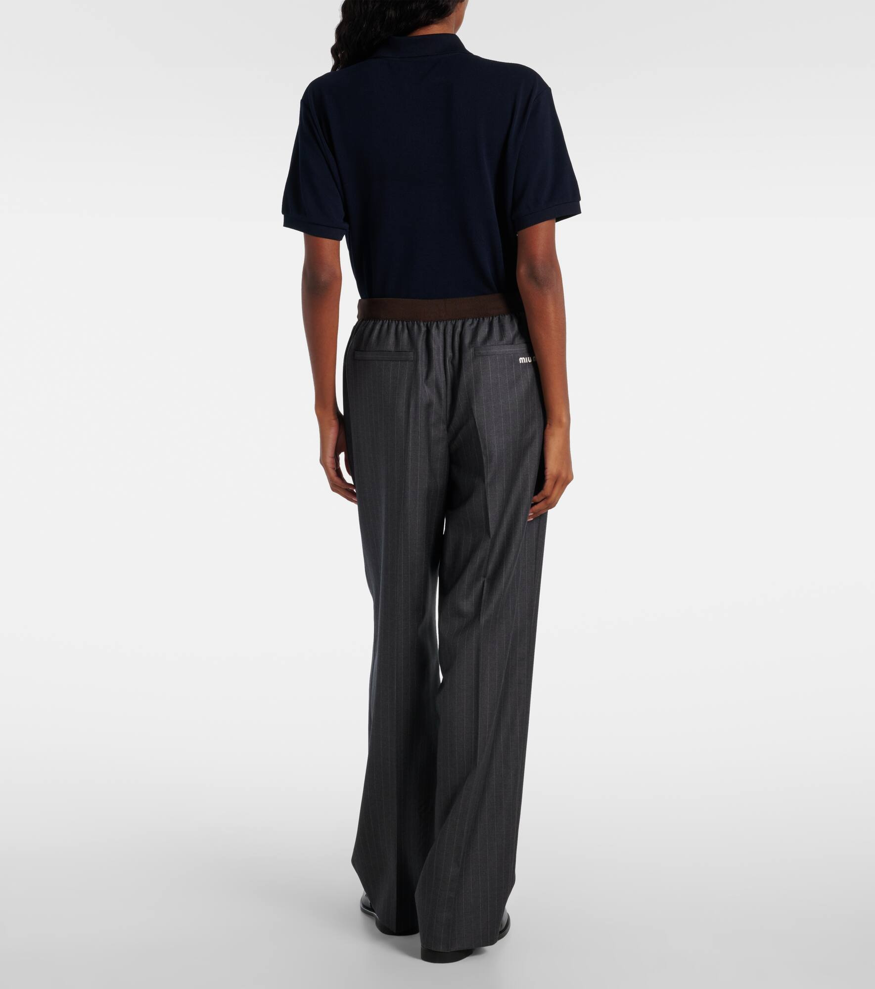 Pinstripe virgin wool wide-leg pants - 3