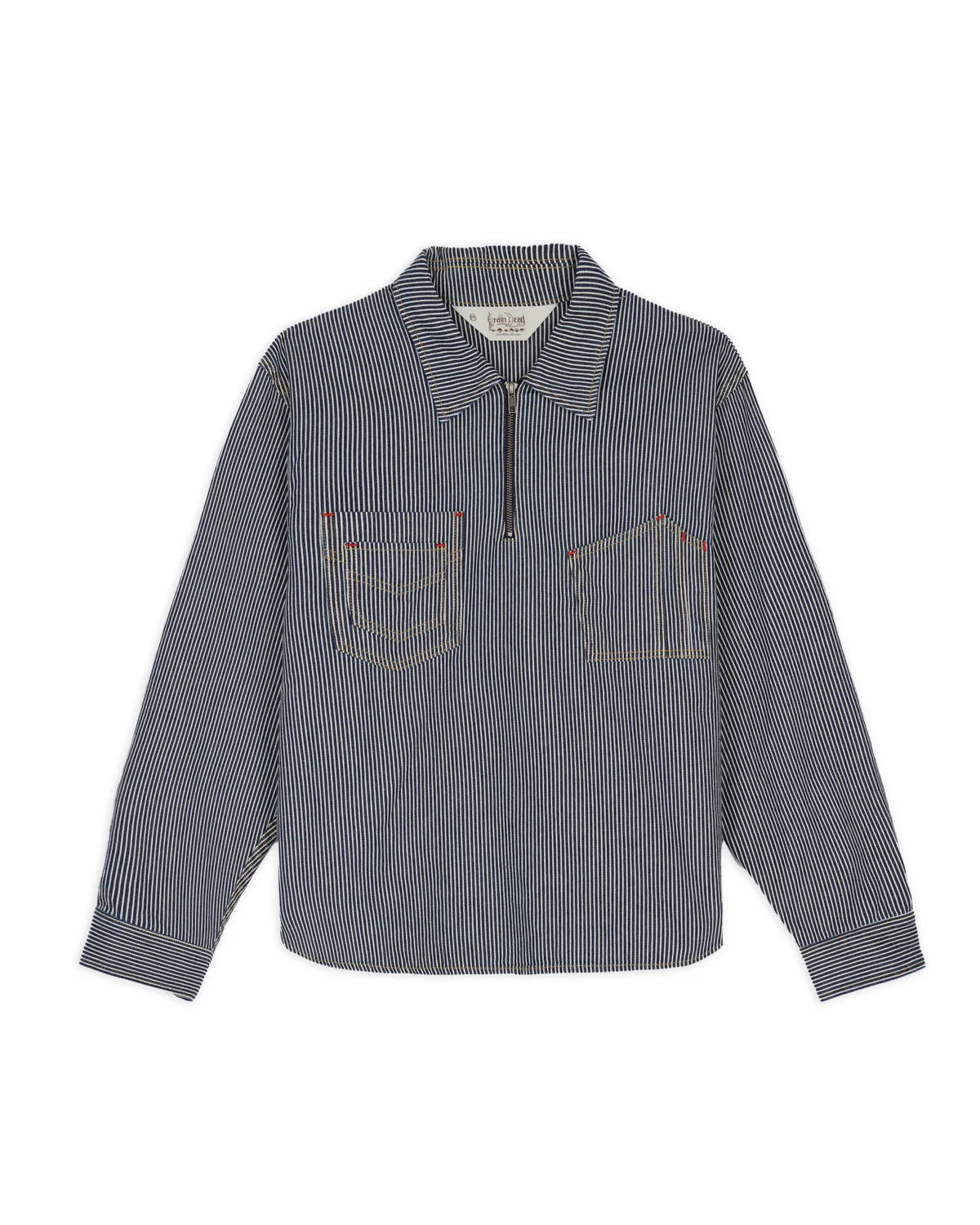 Hickory Stripe Half Zip Work Shirt - Navy - 1