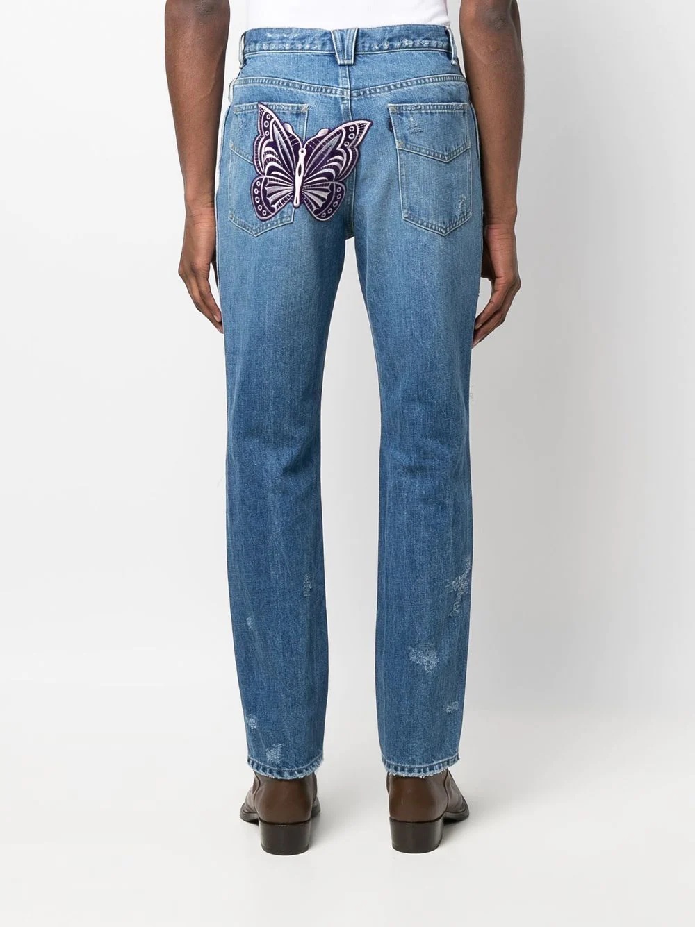 logo-embroidered distressed jeans - 4