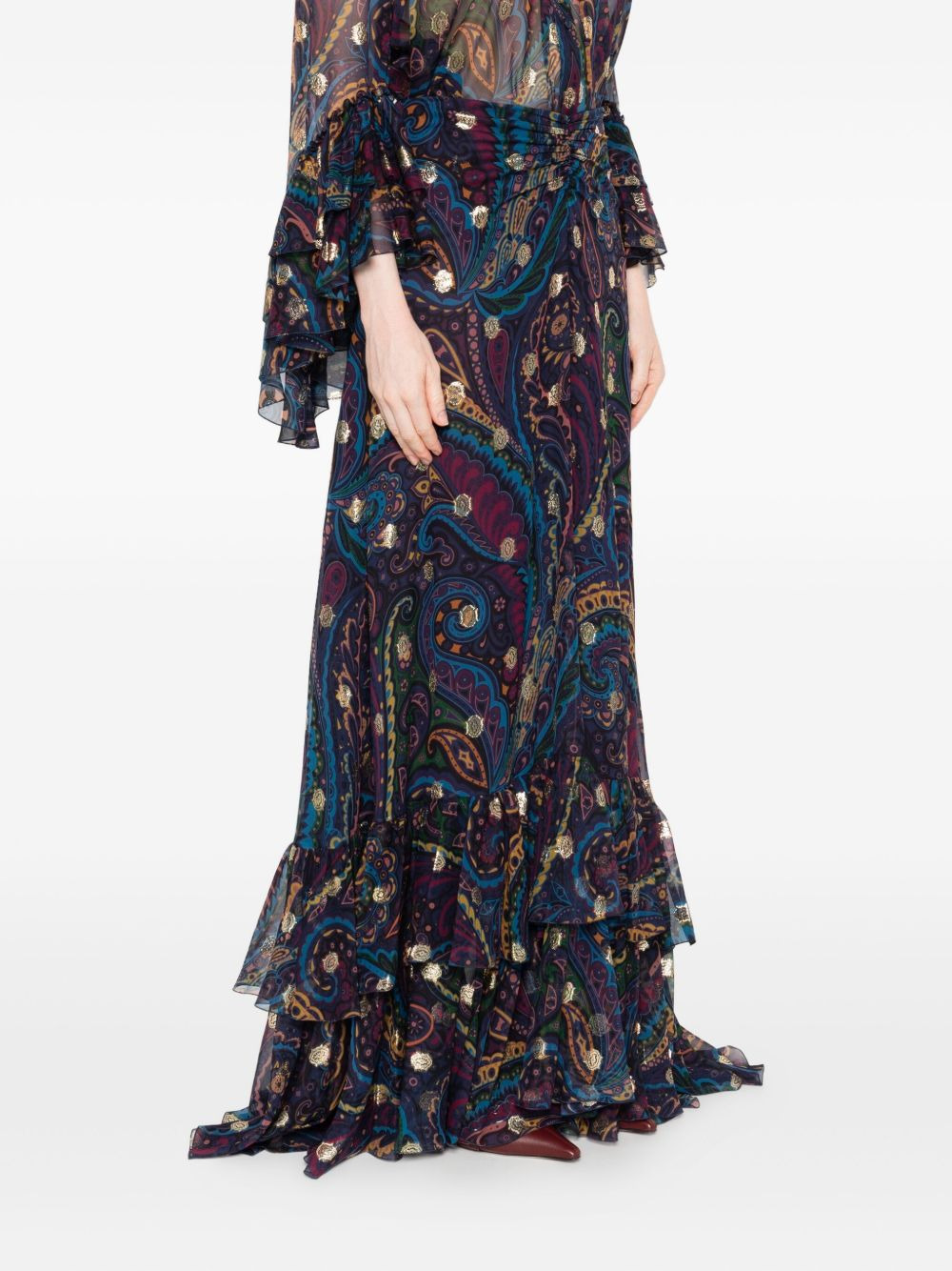 paisley-print ruffled skirt - 3