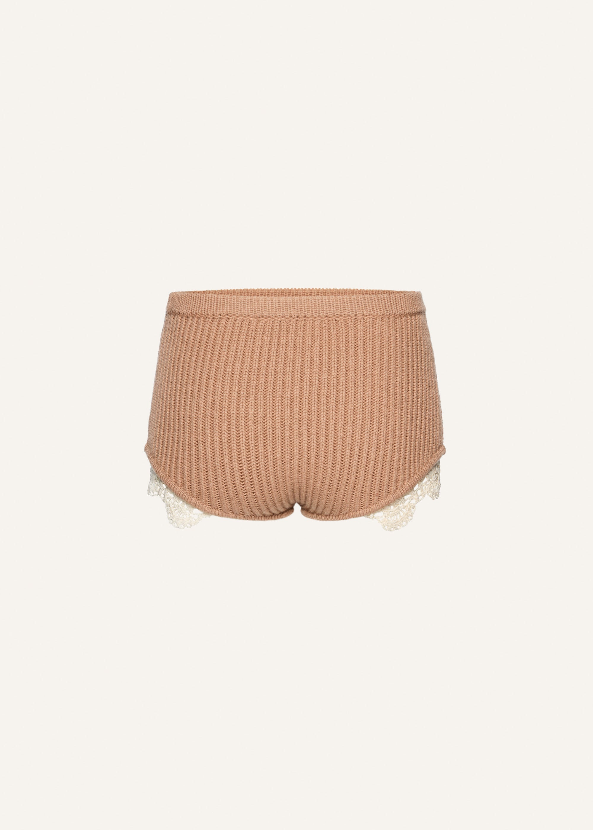 Lace detail ribbed knitwear shorts in caramel - 2