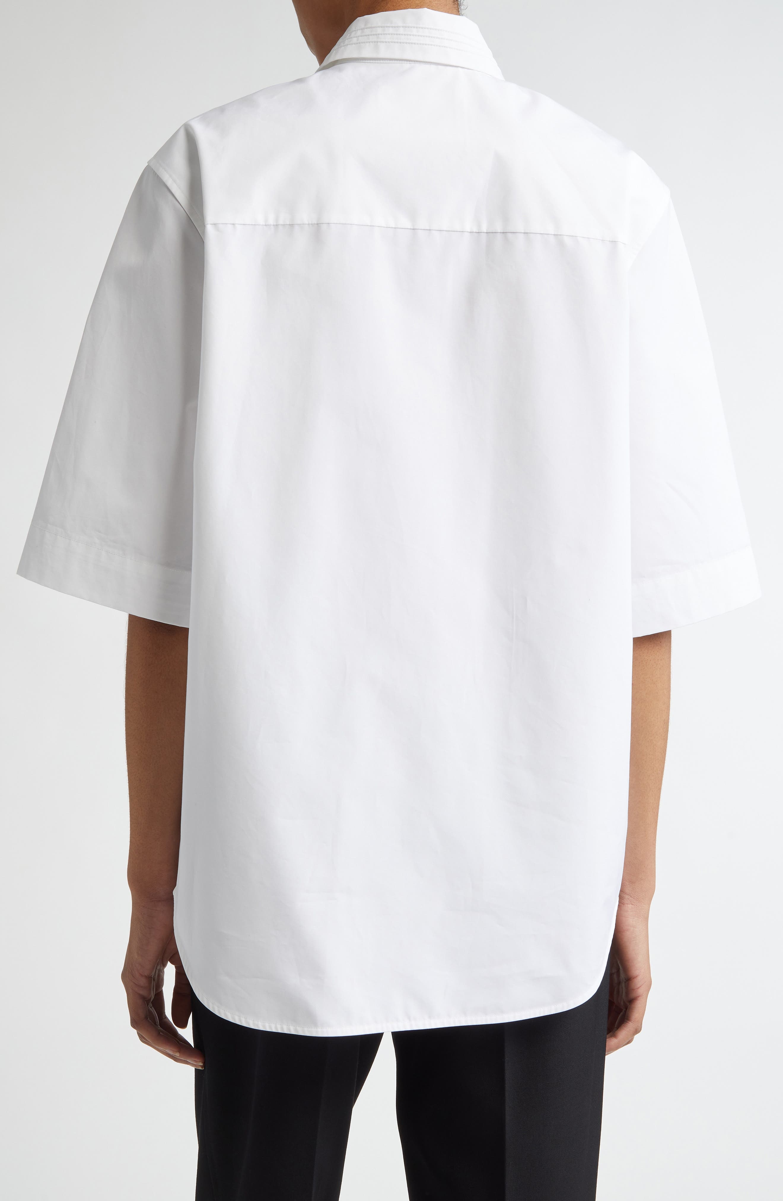 Jil Sander Pintuck Short Sleeve Cotton Button-Up Shirt in Optic White at Nordstrom - 3