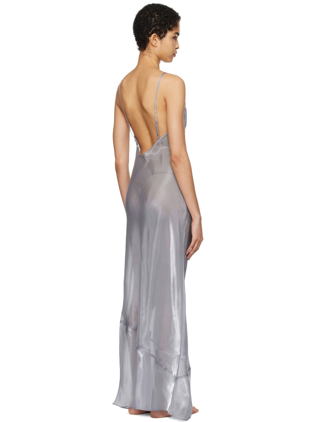 Silver Liquid Organza Cami Long Maxi Dress - 3