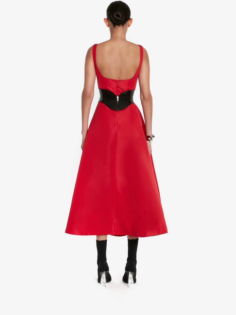 Women's Asymmetric Drape Dress in Lust Red - 4