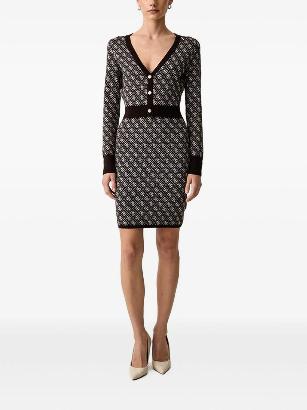 monogram-print V-neck mini dress - 1