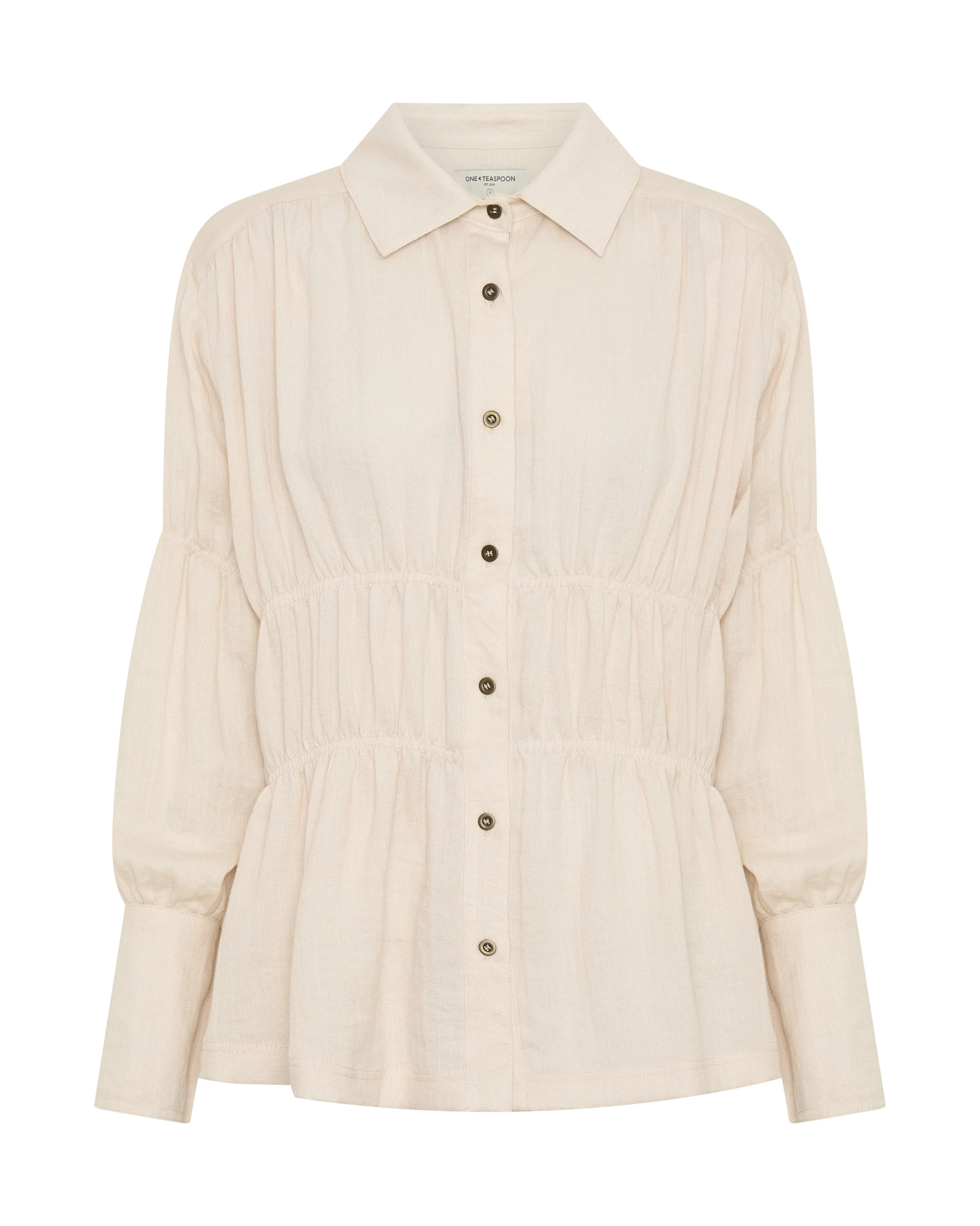 Harper Ruched Longsleeve Shirt - Cream - 1