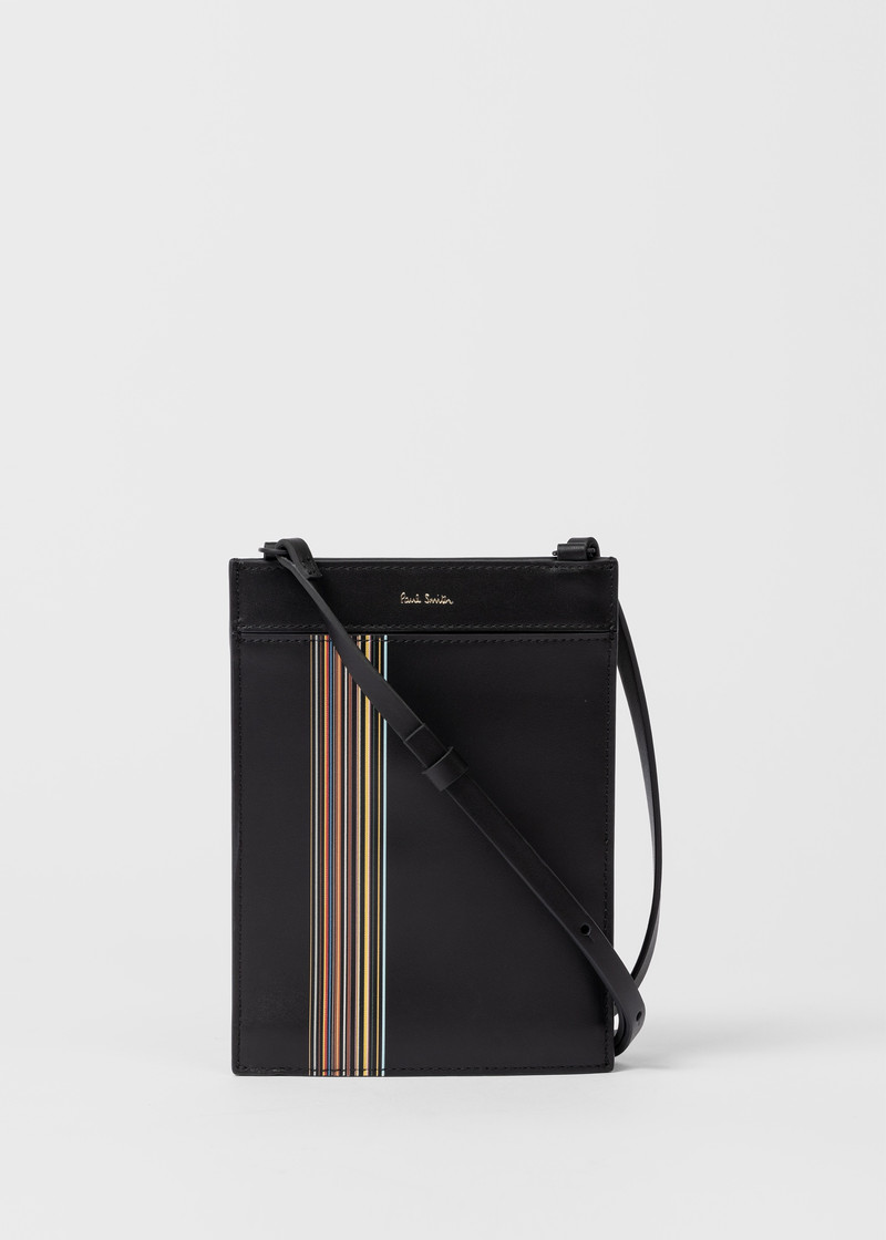 Black Leather 'Signature Stripe Block' Cross-Body Bag 5