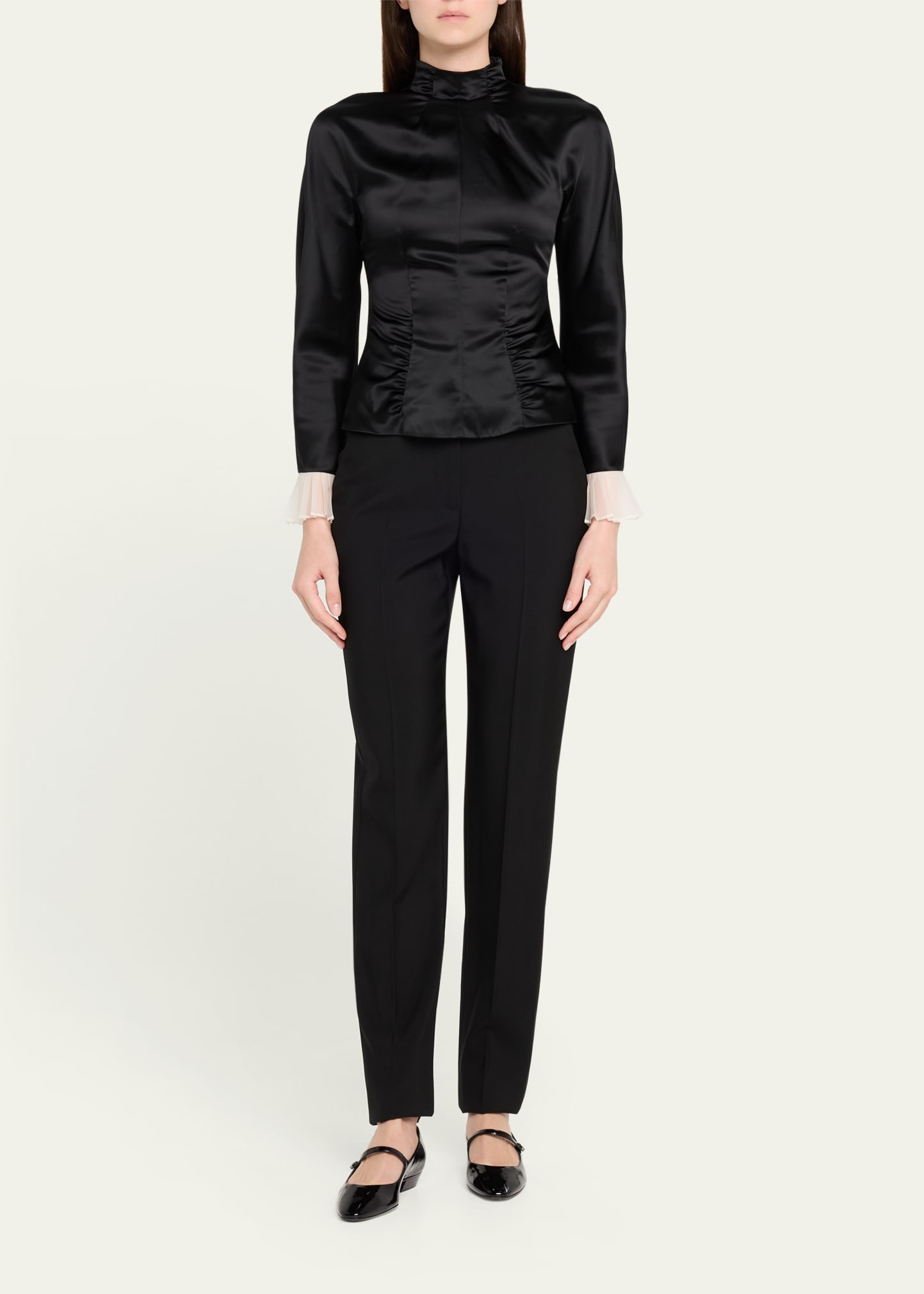 Ruched Satin Long-Sleeve Top - 2