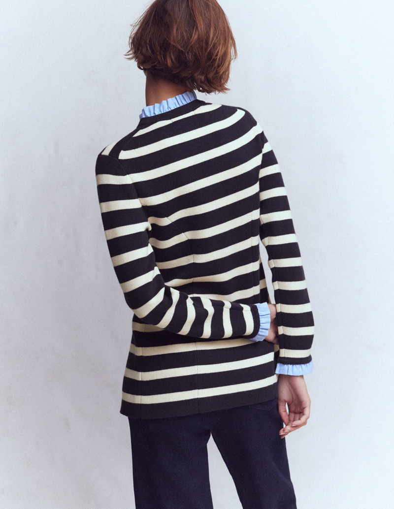 Joanna Fitted Knitted Jacket-Navy/ Warm Ivory Stripe 4