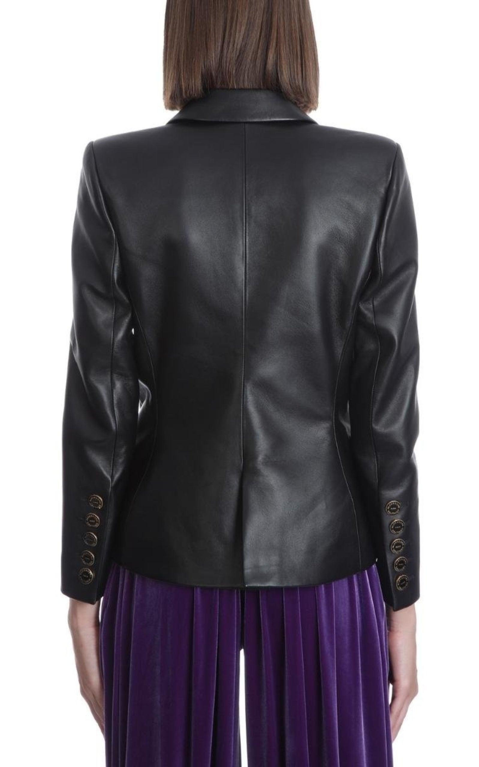 Double-breasted Leather Blazer - 5