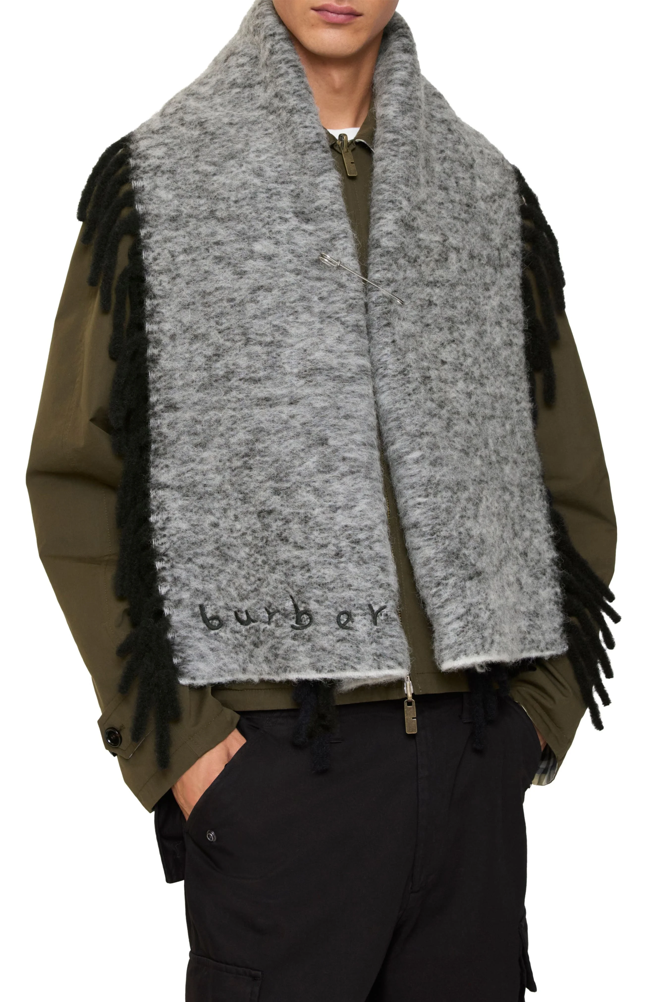 burberry Happy Alpaca Blend Fringe Scarf in Black/Calico at Nordstrom - 1