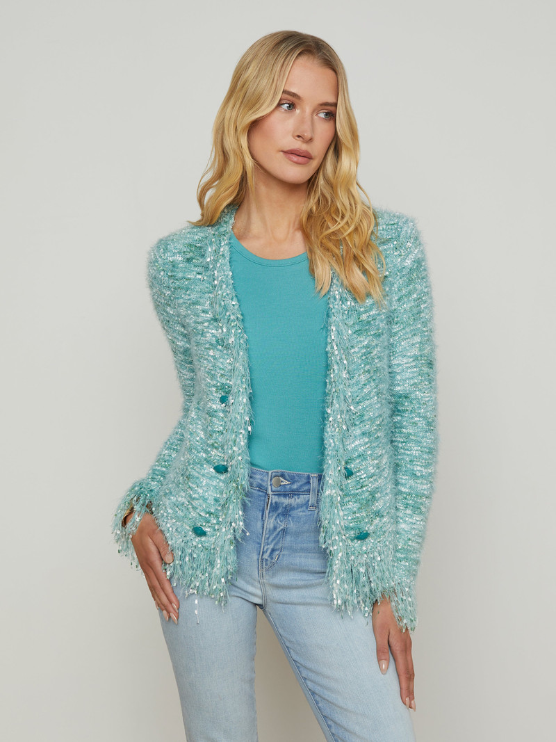 L'AGENCE Azure Fringe Cardigan Blazer outlook