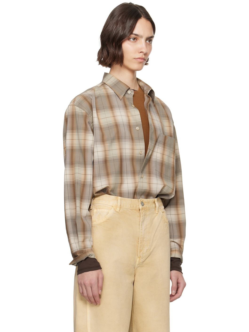 Brown & Gray Super Light Wool Check Shirt - 2