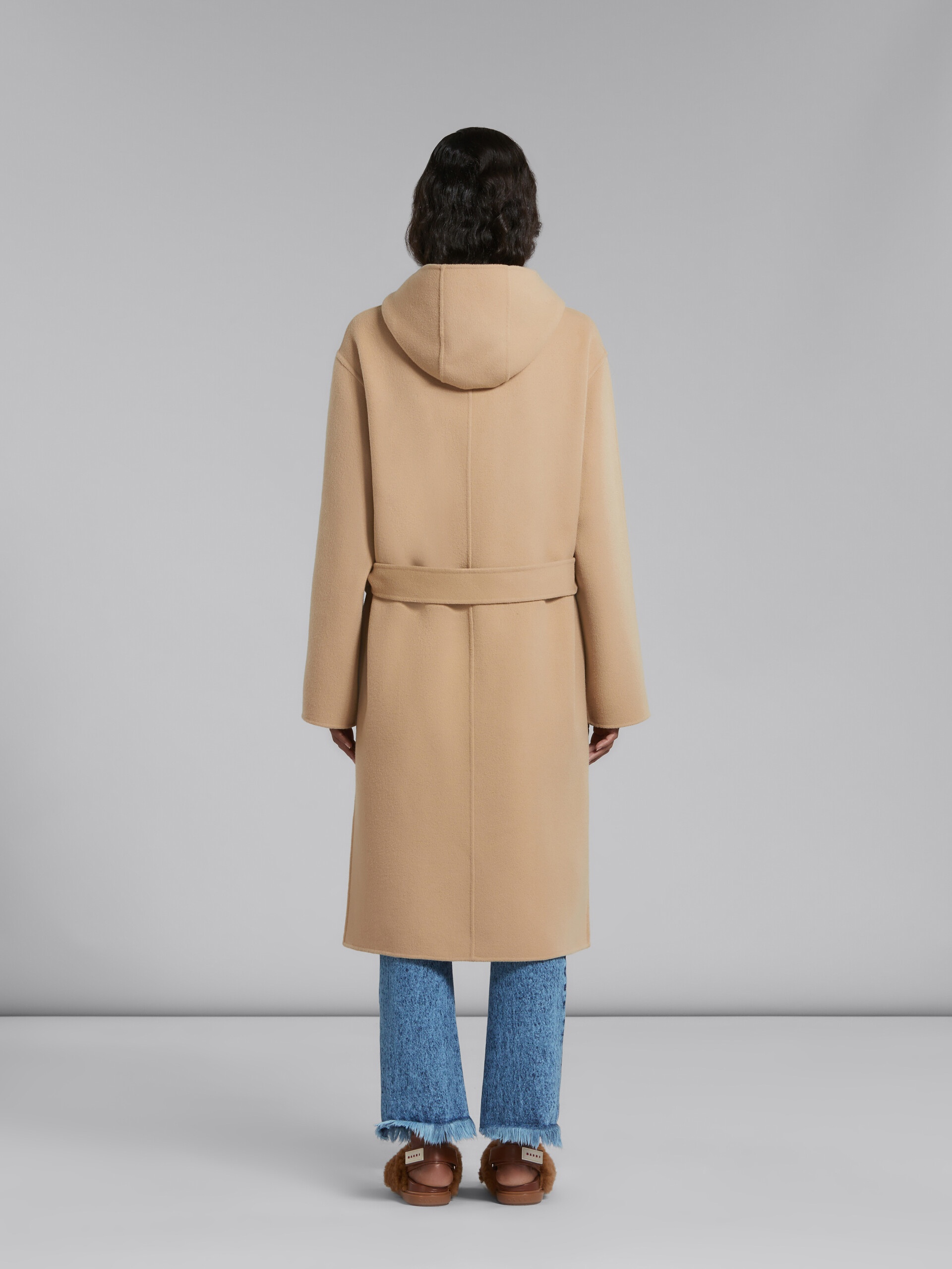 BEIGE WOOL COAT WITH WAIST BELT - 3
