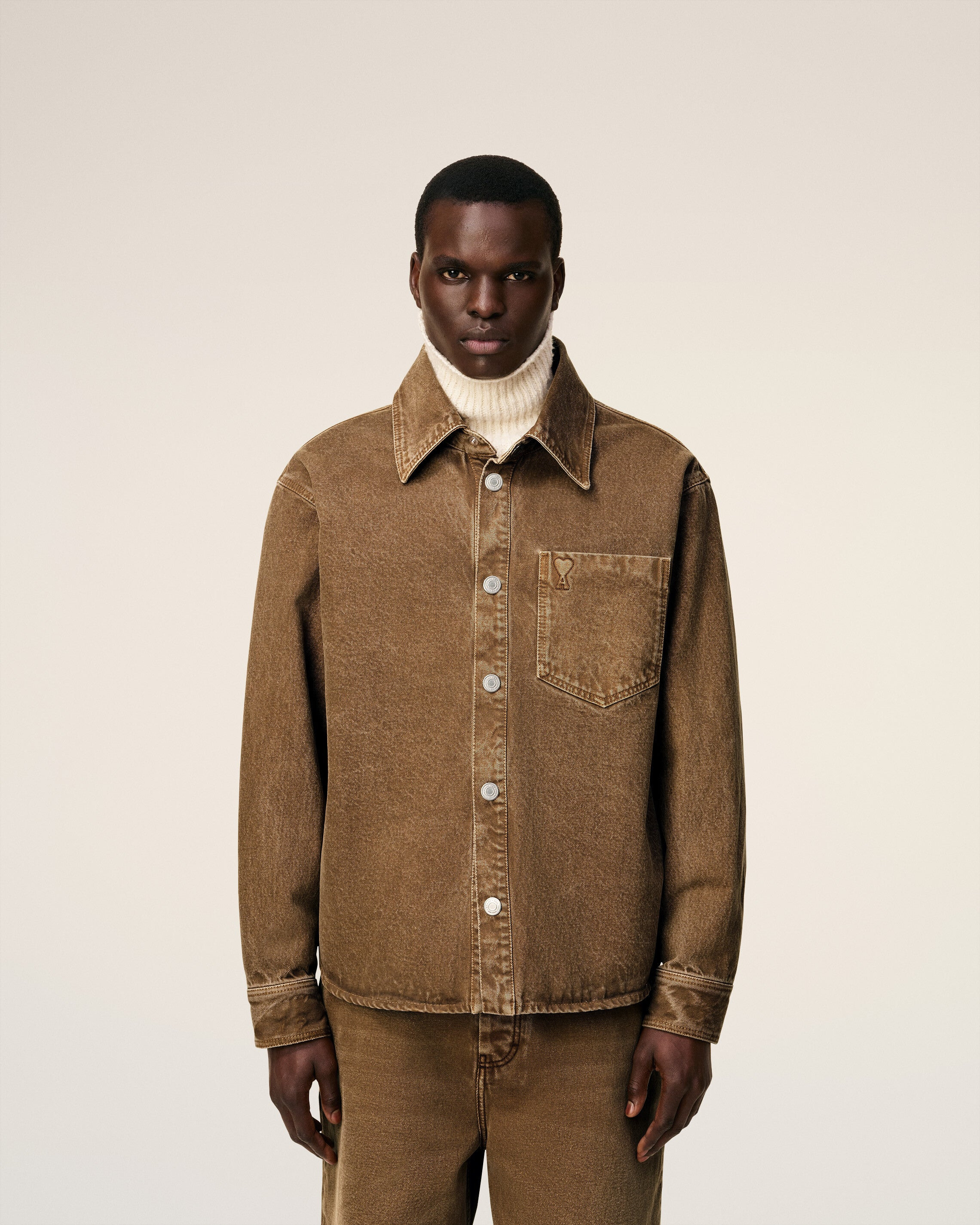 BROWN COTTON AMI DE COEUR OVERSHIRT - 3