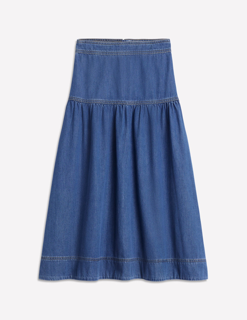 Yoke Detail Denim Midi Skirt-Mid Vintage 1