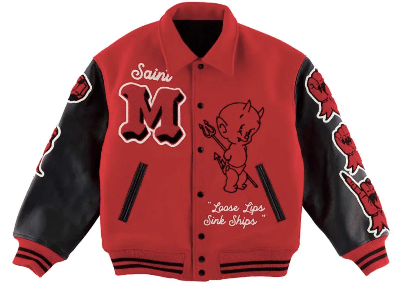 Saint Mxxxxxx Devil Varsity Jacket Red - 1