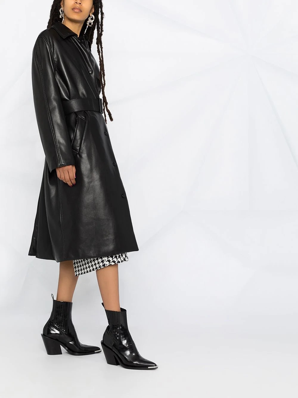 faux leather belted coat - 6