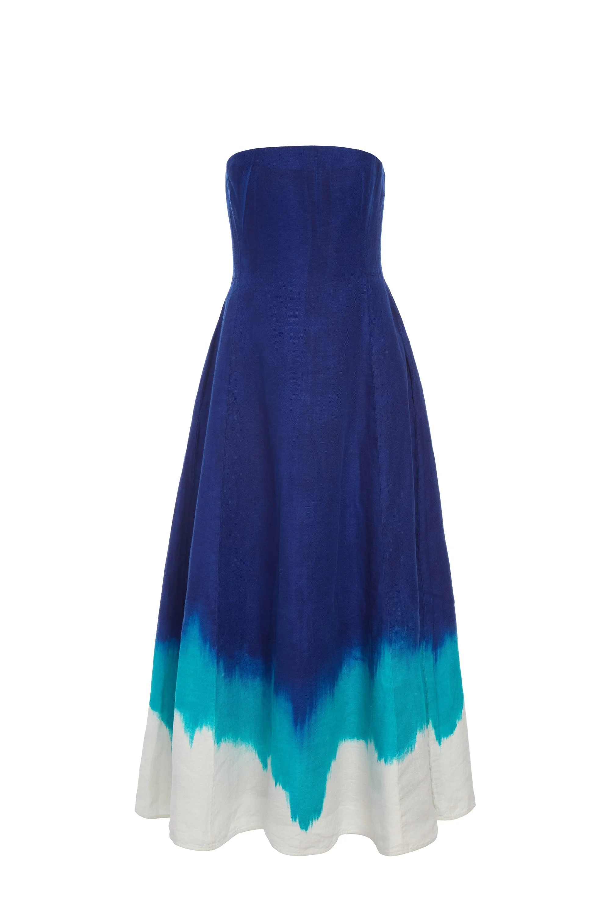 Alessia Maxi Dress in Cobalt Multi Linen Twill - 1