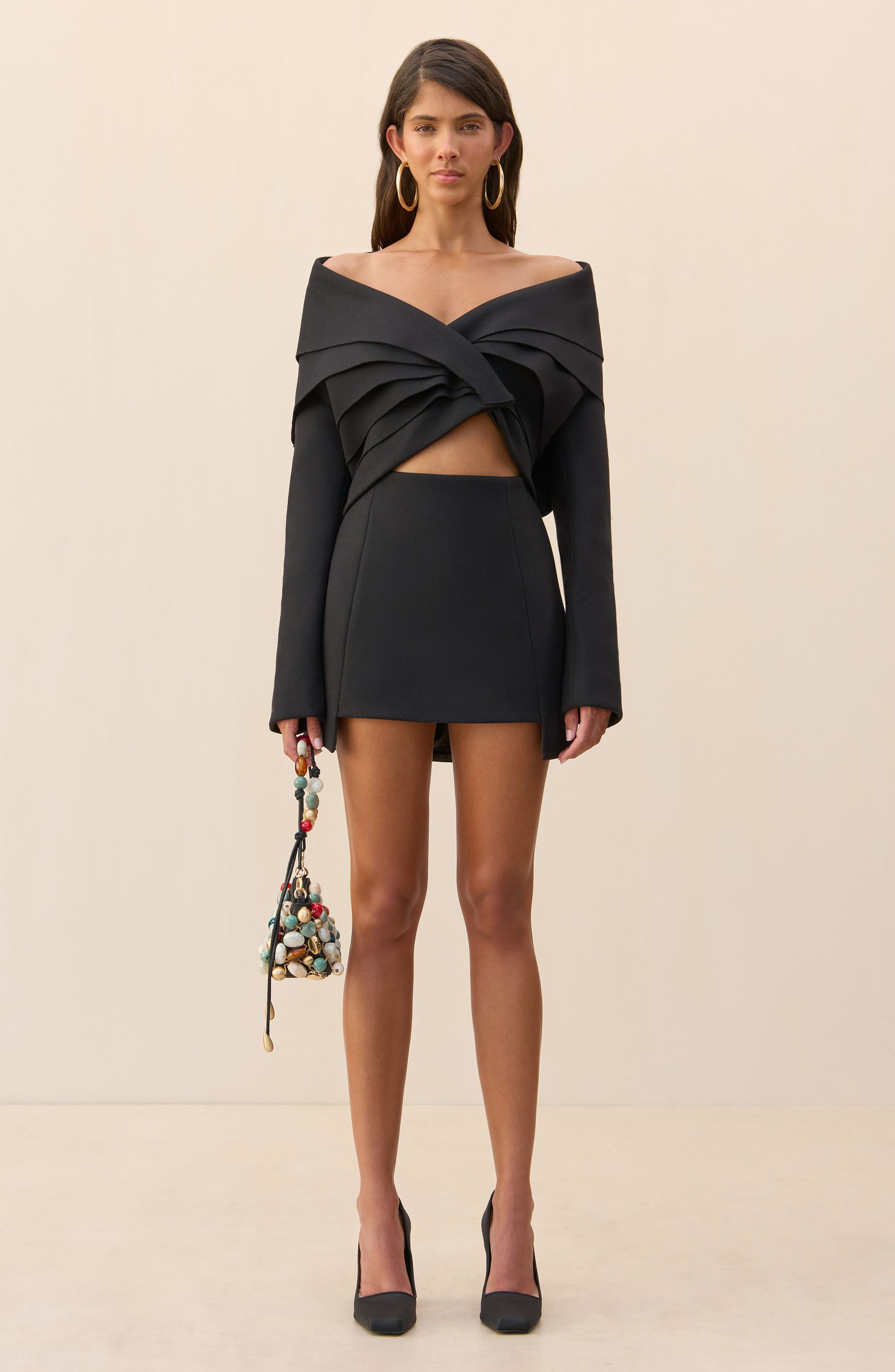 Cult Gaia Angelika Step Hem Wool Blend Miniskirt in Black at Nordstrom - 5