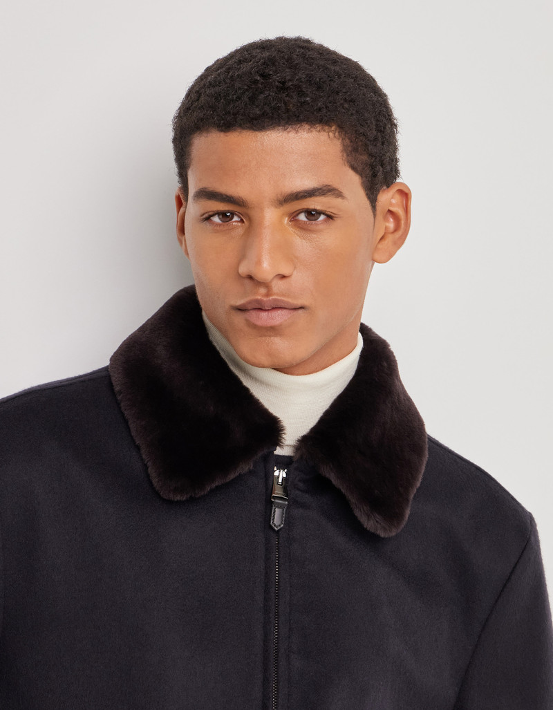 CARAMEL MIXED-MATERIAL ULTRALIGHT SUEDE BOMBER JACKET WITH KNIT INSERTS 196