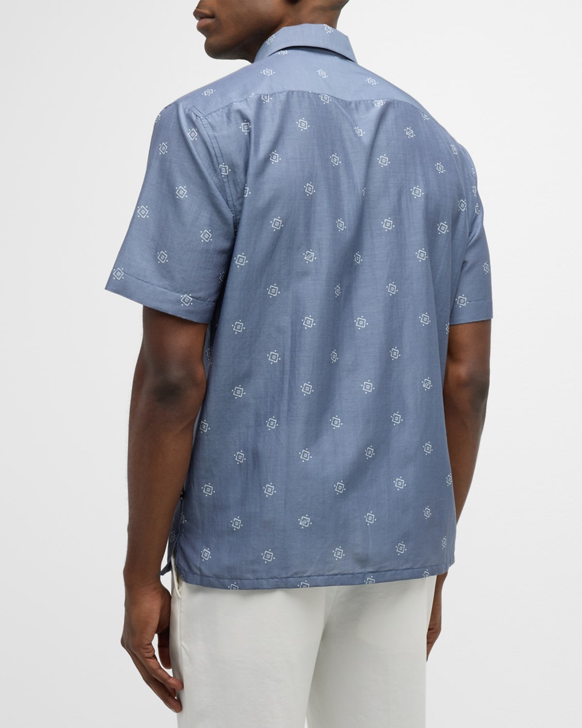 Men's Cotton-Silk Geometric-Print Camp Shirt - 5