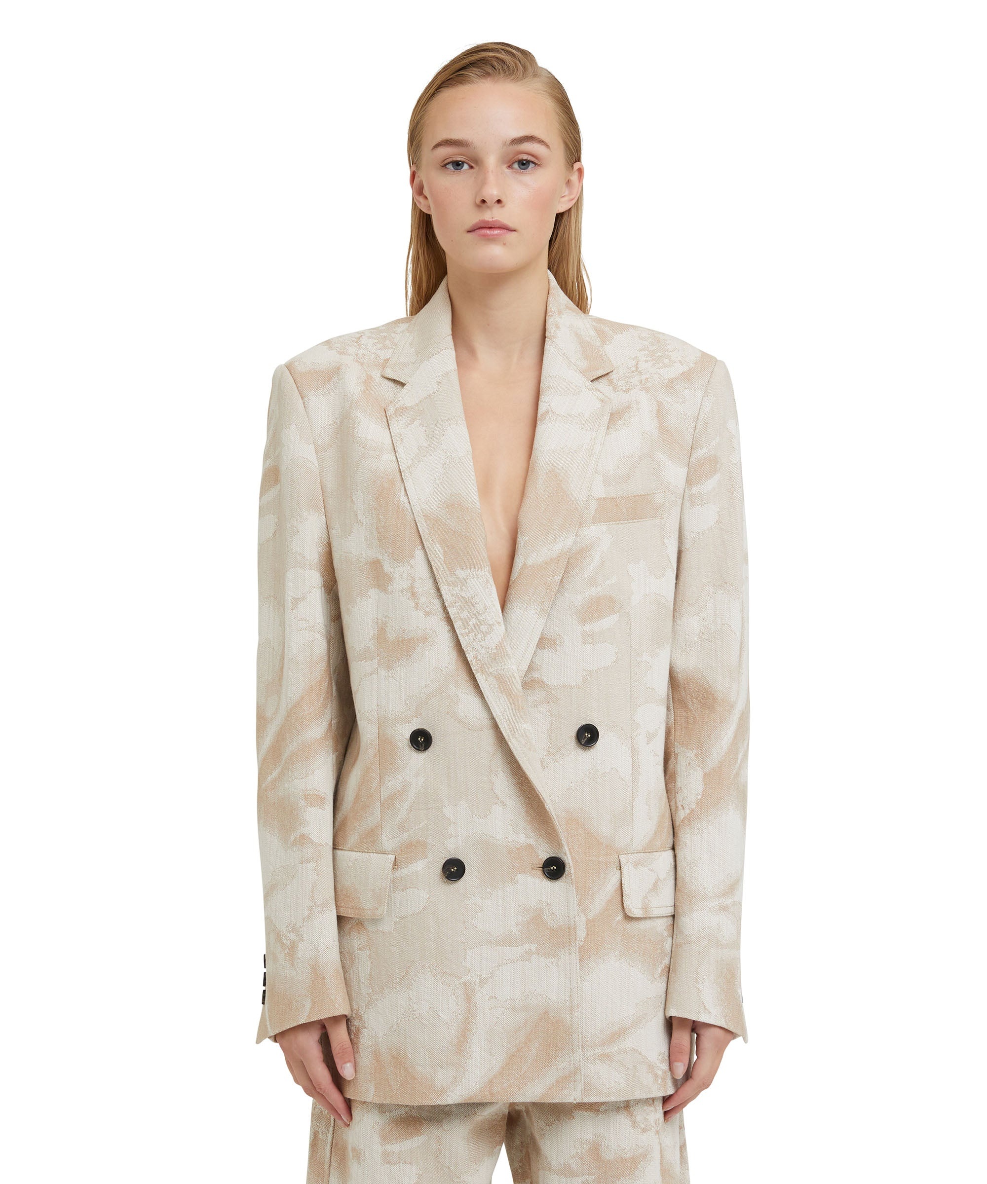 Jacquard fabric double-breasted jacket with large daisy design - 2