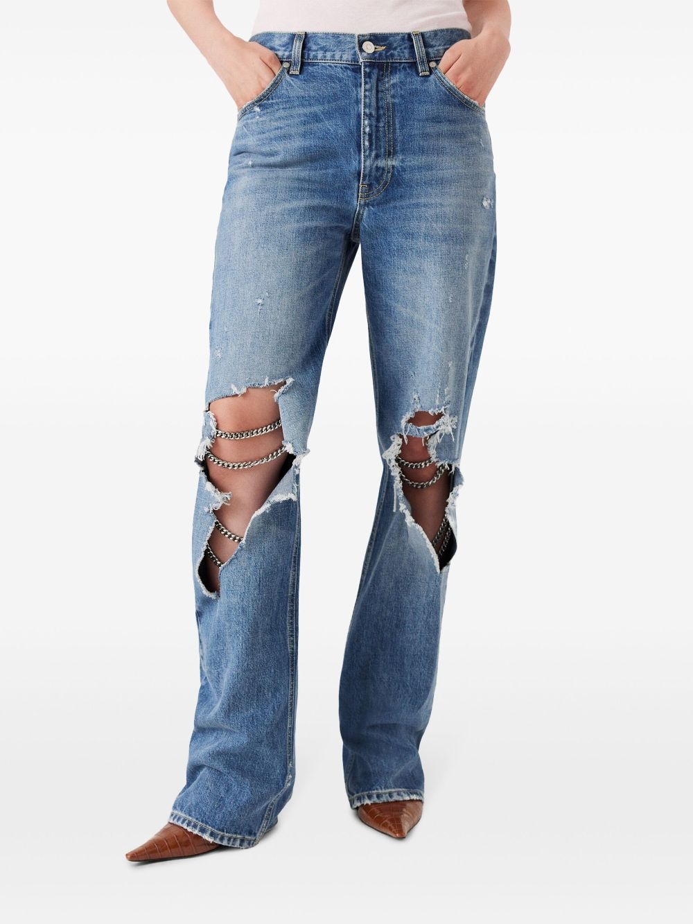 chain-detailing bootcut jeans - 4