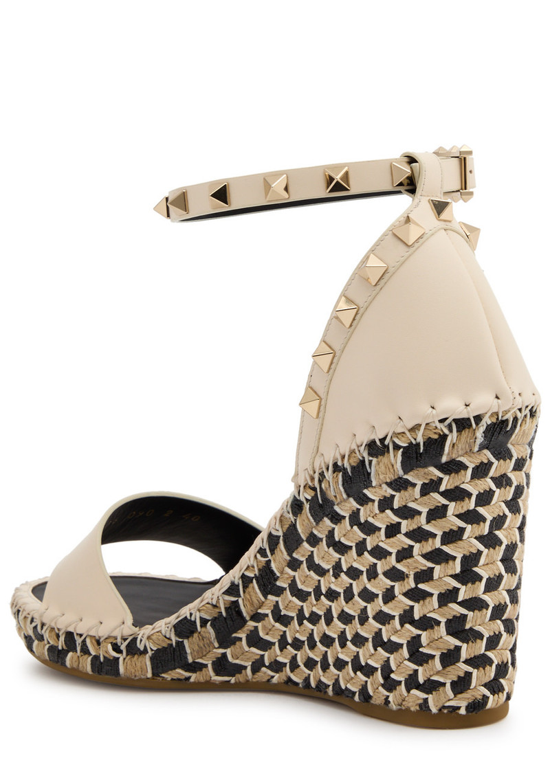 Valentino Valentino Rockstud 100 Leather Wedge Espadrilles outlook