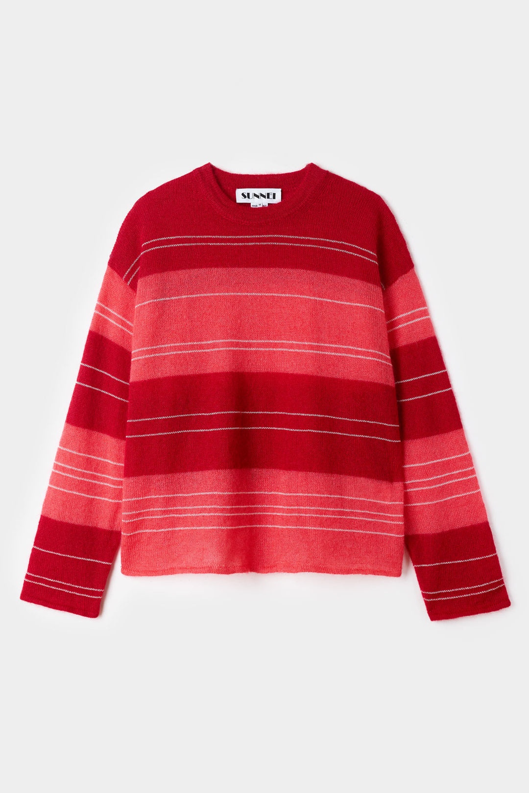 MOHAIR CREWNECK JUMPER / red & pink stripes - 1