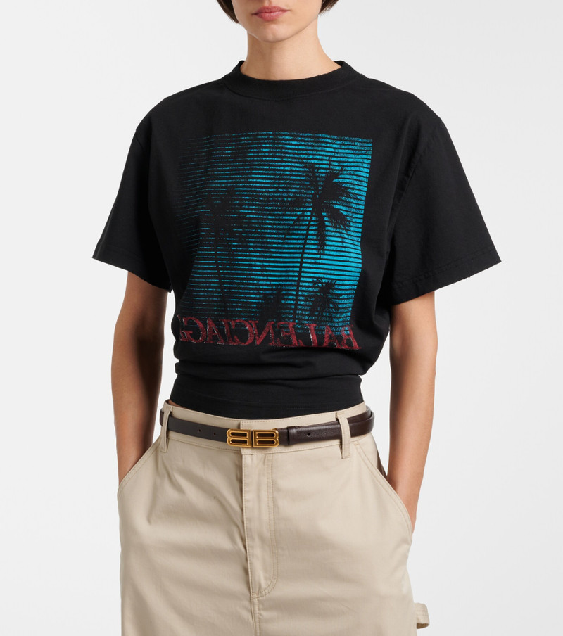 BALENCIAGA Logo cropped cotton jersey T-shirt outlook
