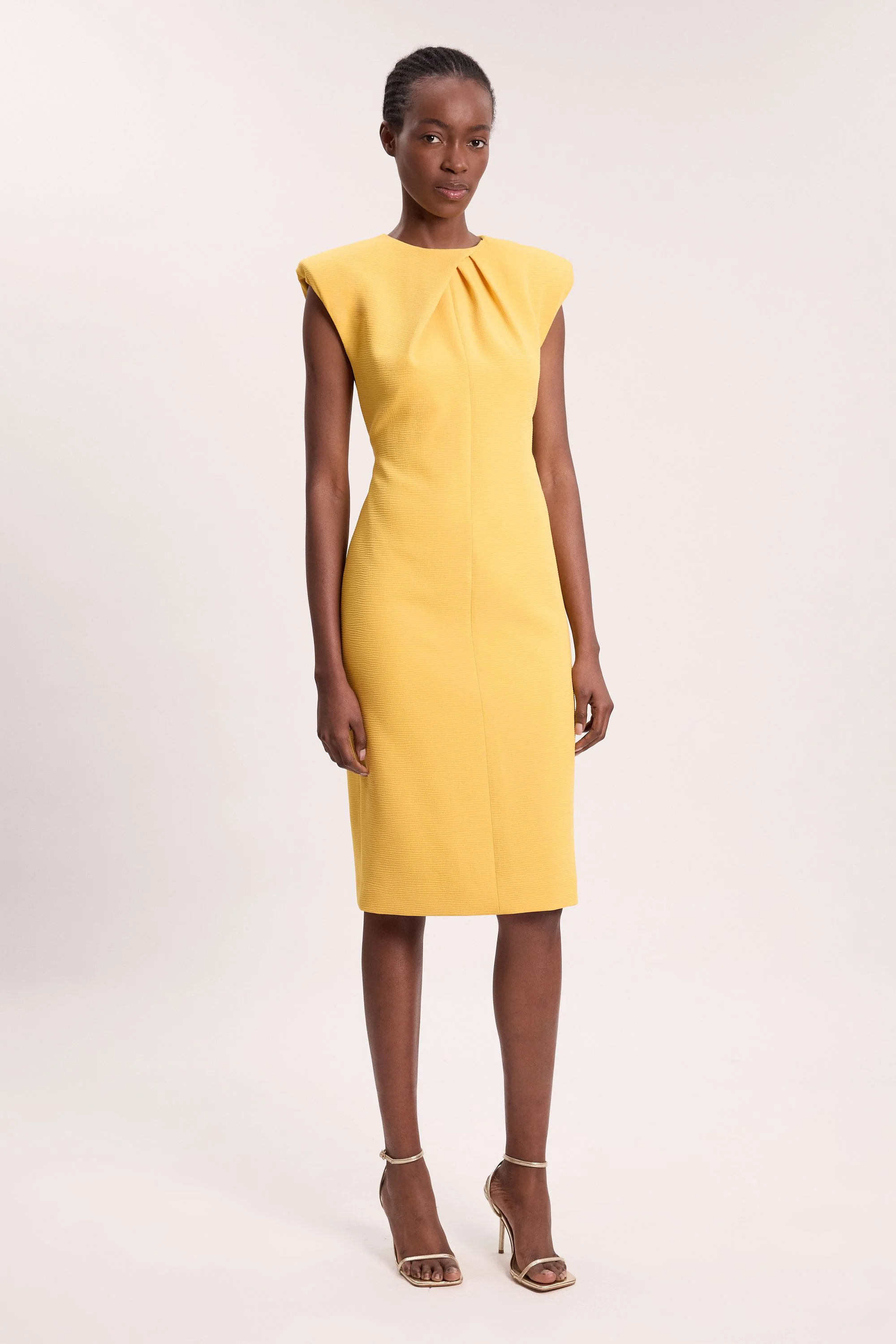Tailored Sleeveless Neck Detail Pencil Midi Dress - 1
