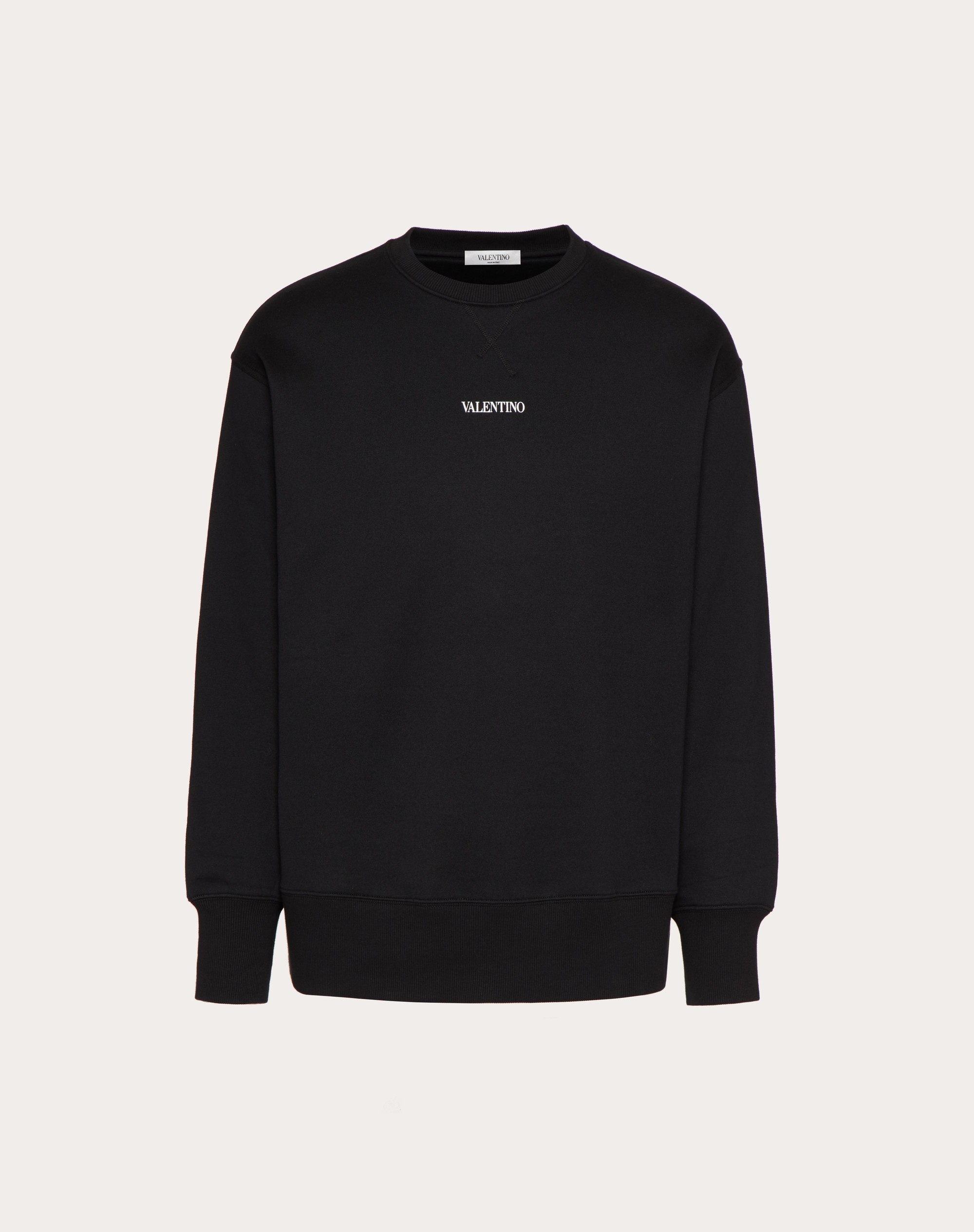 COTTON CREWNECK SWEATSHIRT WITH VALENTINO PRINT - 1