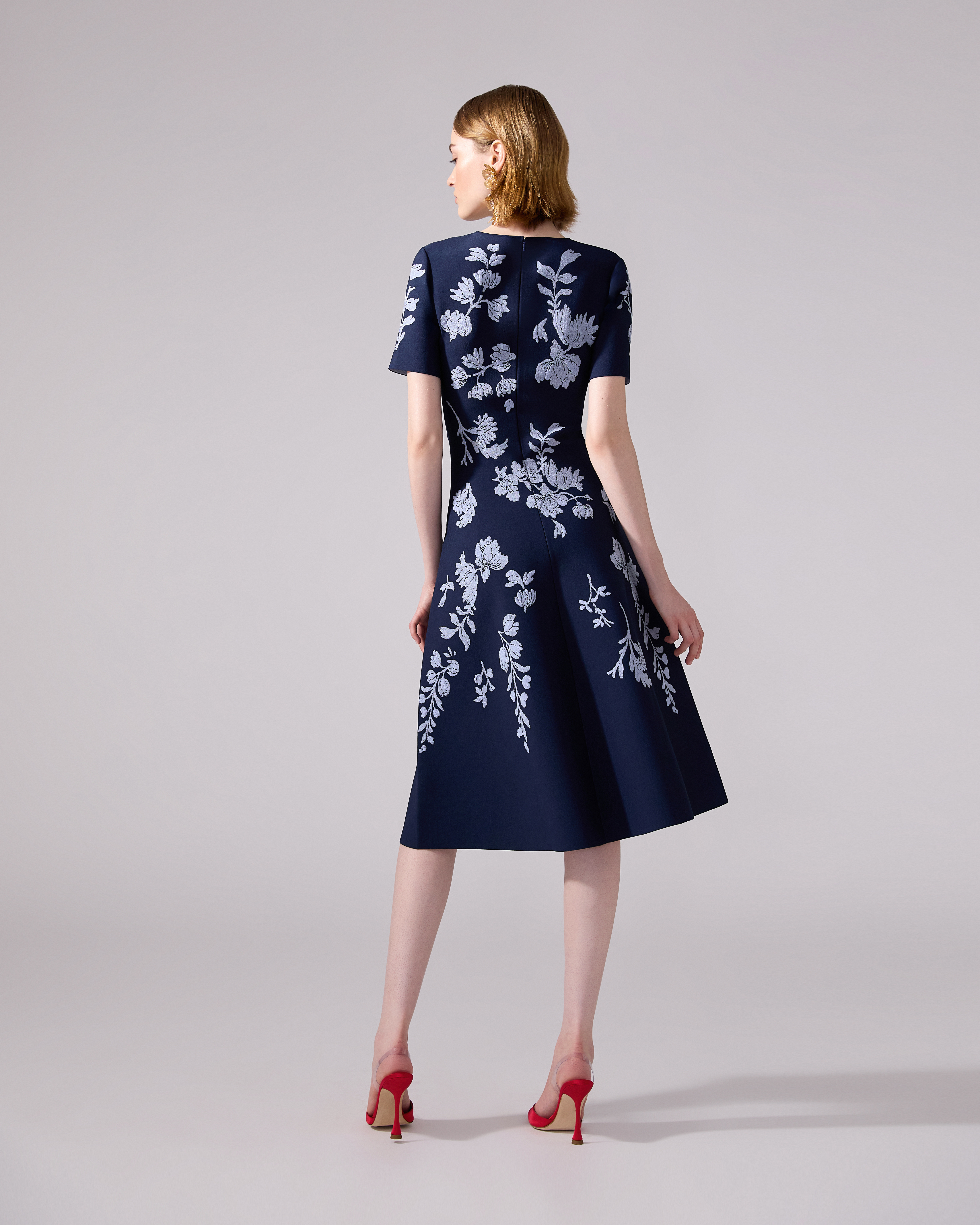 Floral Jacquard Flared Dress - 3