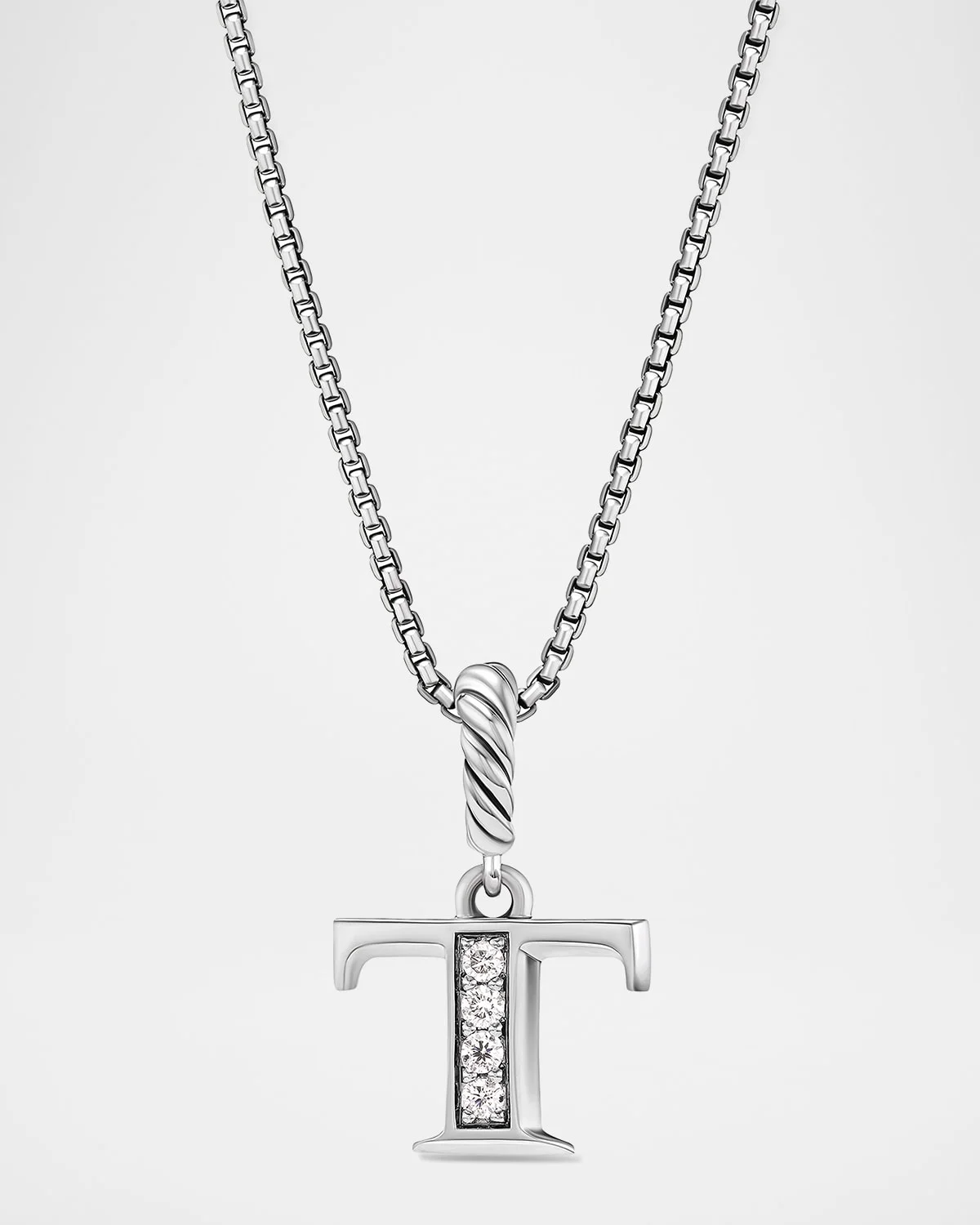 Pave Initial Pendant Necklace with Diamonds in Silver, 17mm - 1