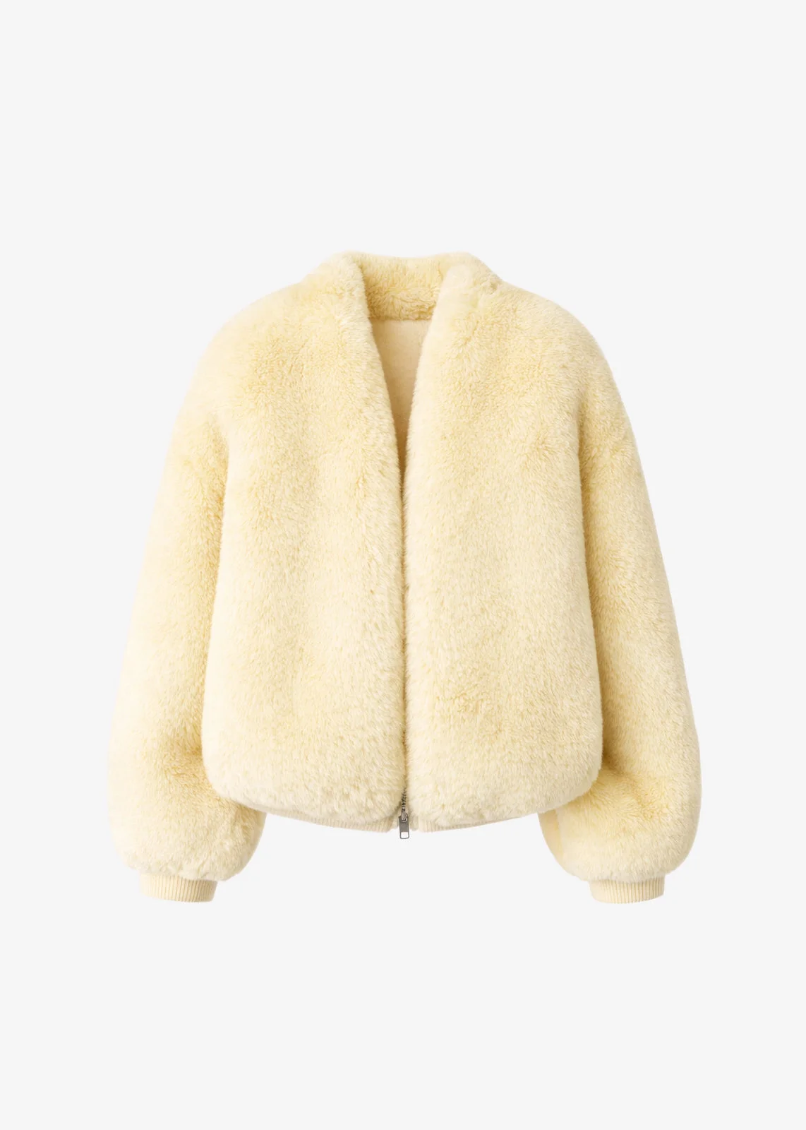 Senna Faux Fur Collarless Jacket - Pale Yellow - 1