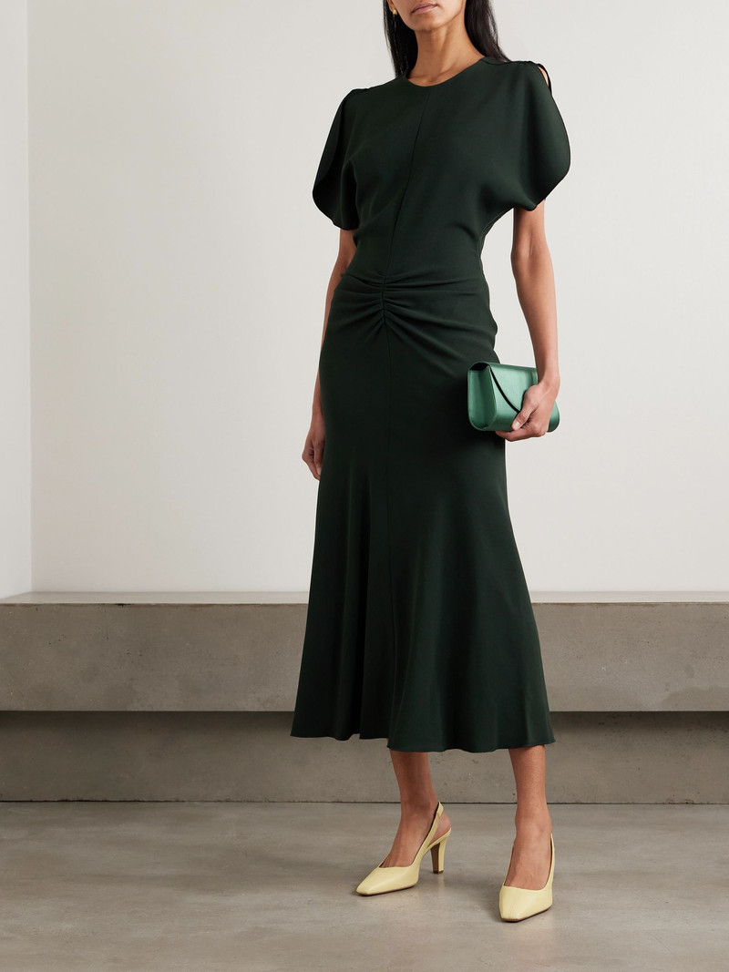 Victoria Beckham Gathered crepe midi dress Green outlook