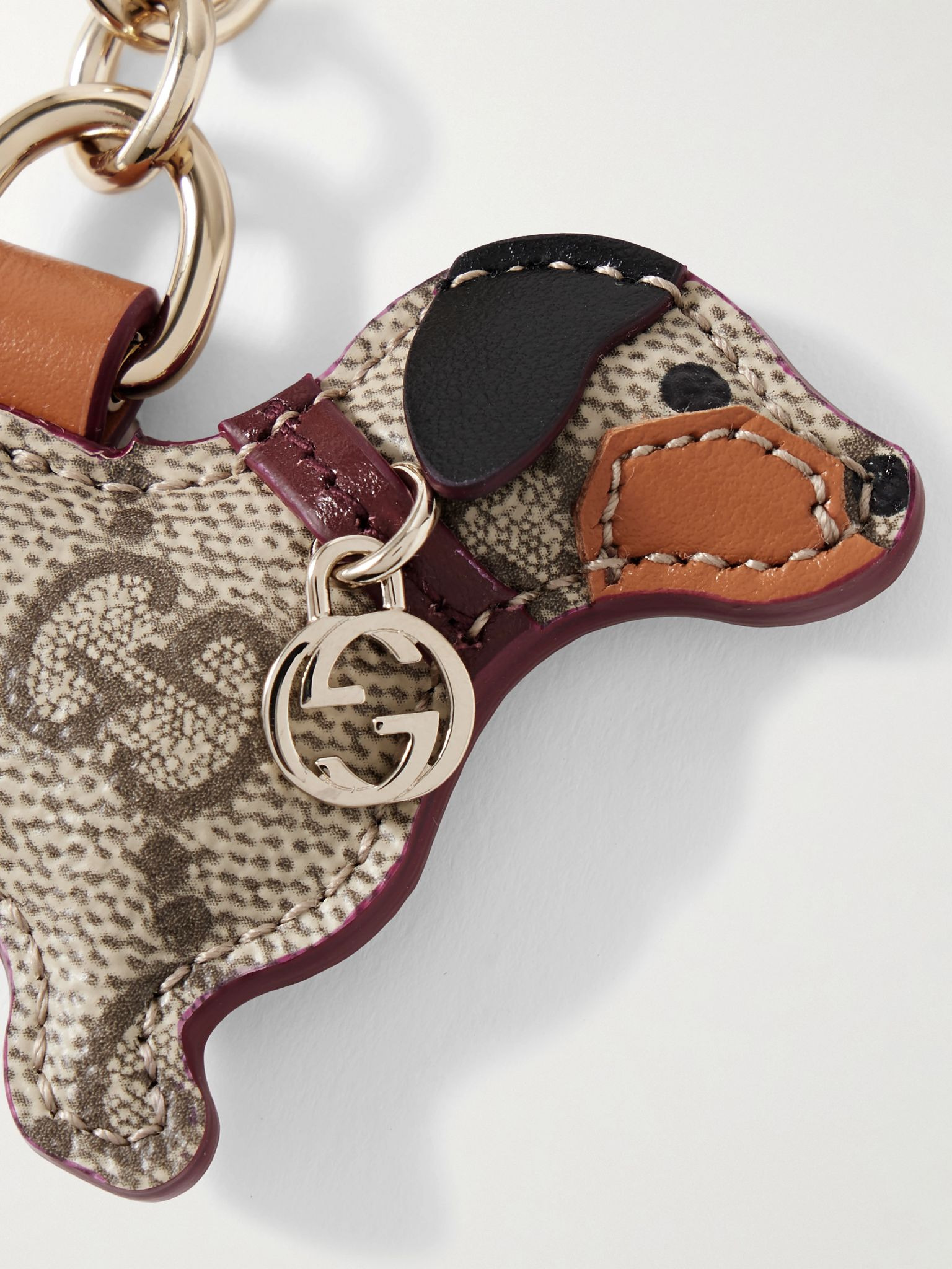 Embellished leather keychain Brown - 4