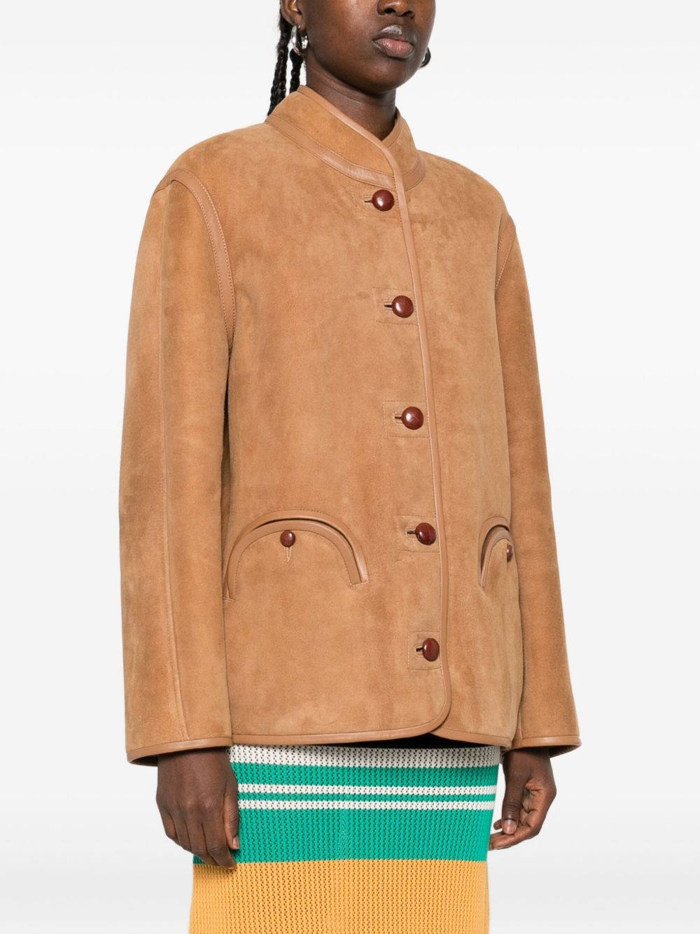 button-up suede jacket - 3