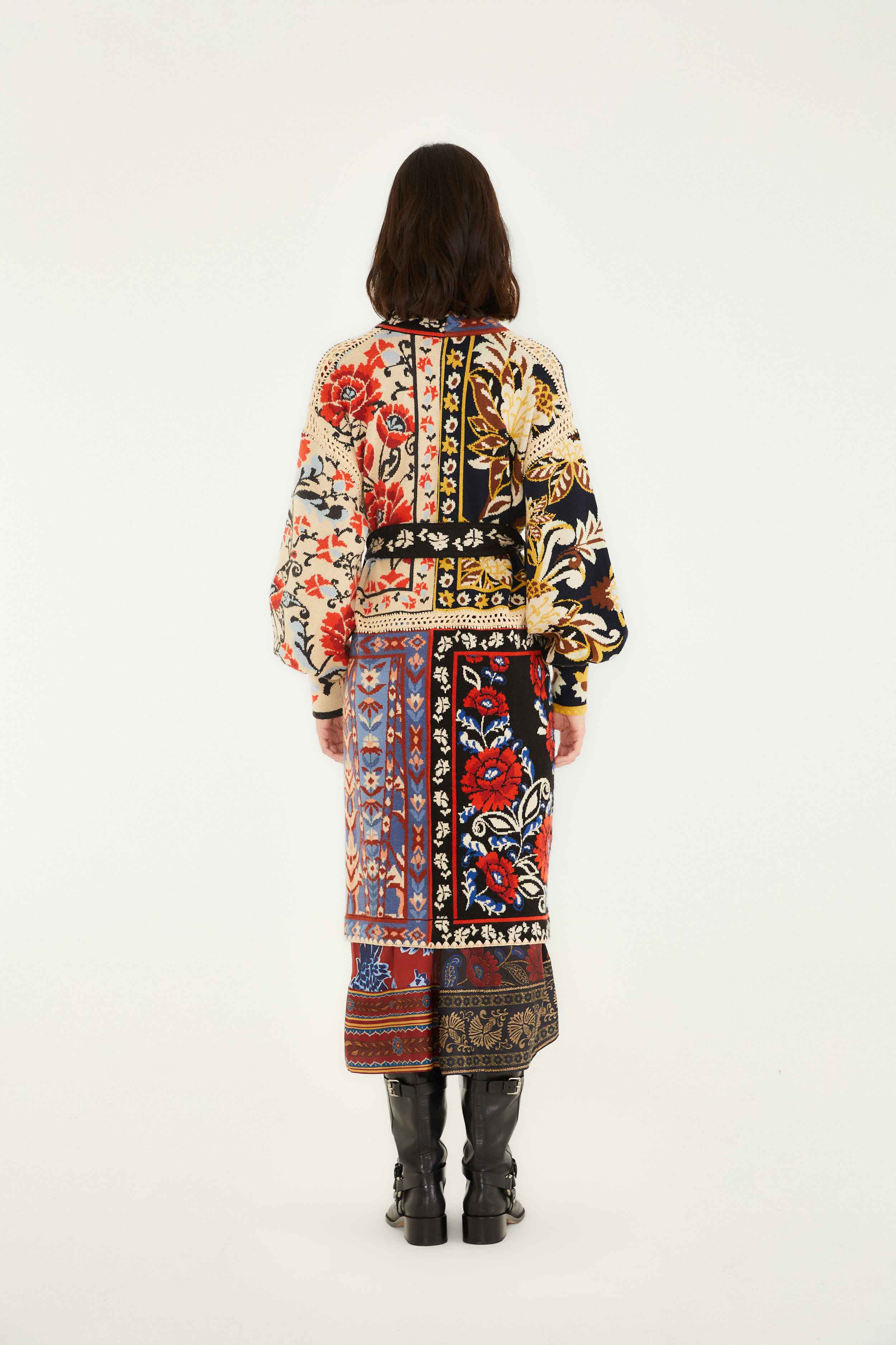 Mixed Flower Print Patchwork Knit Midi Cardigan - 4