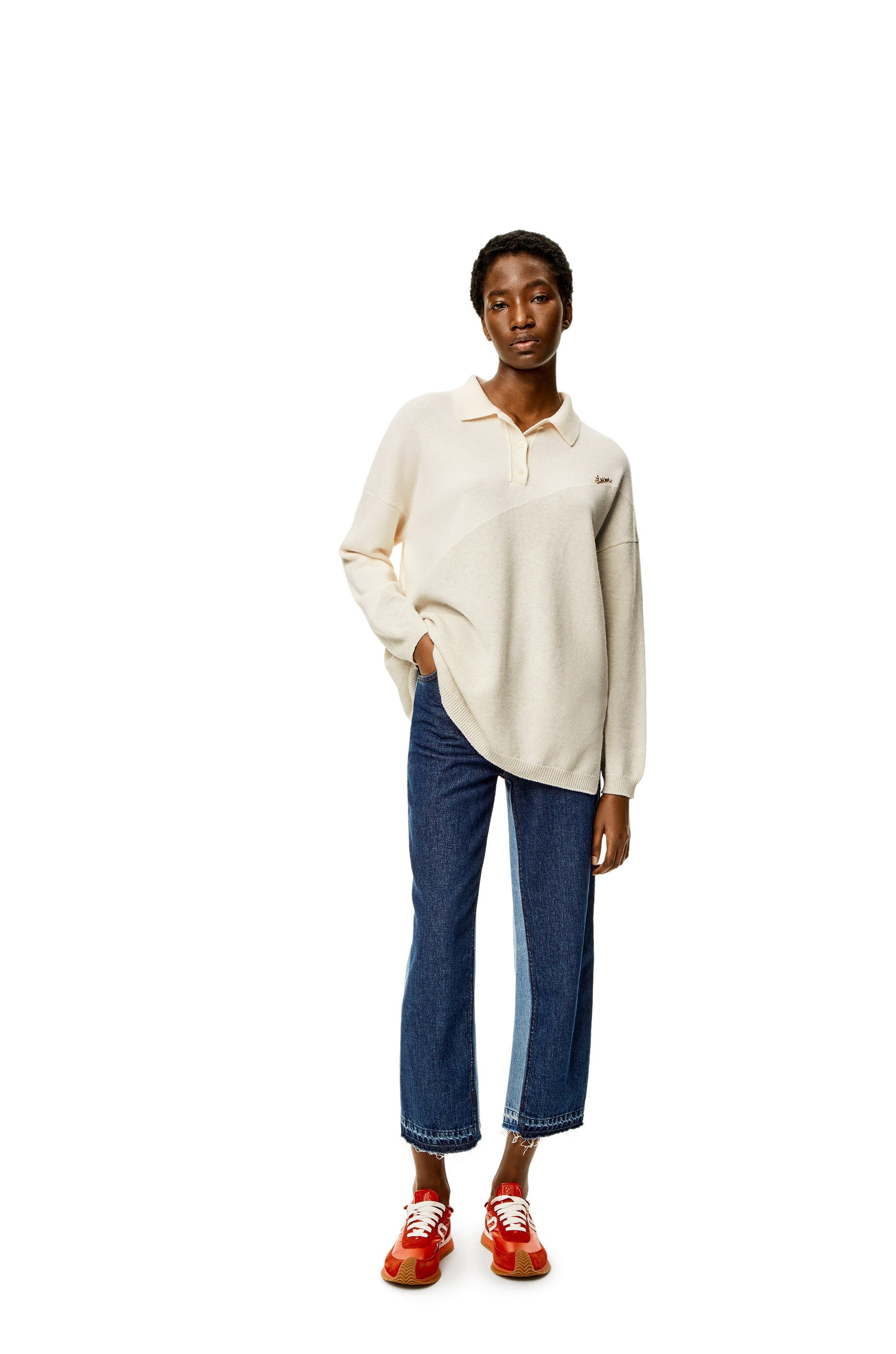 Graphic polo collar sweater in wool - 2