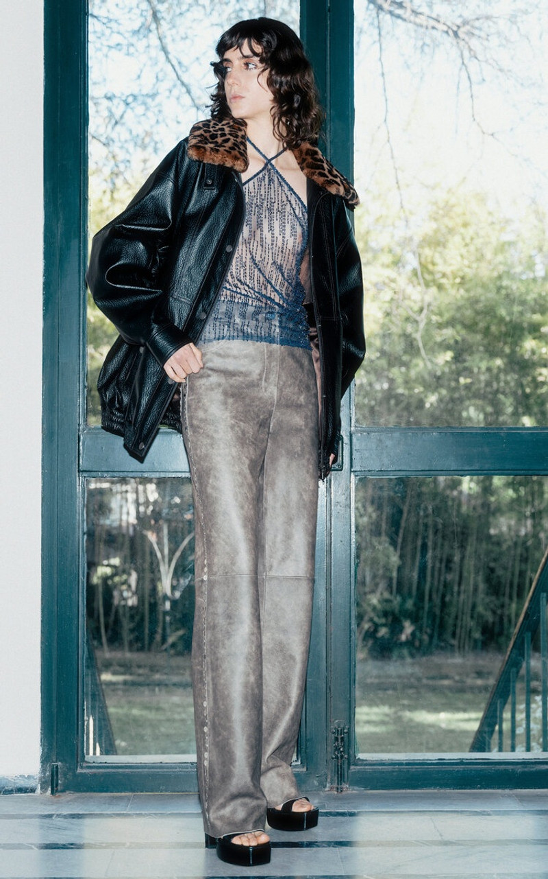 SIEDRÉS Renas Embellished Leather Flare Pants grey outlook
