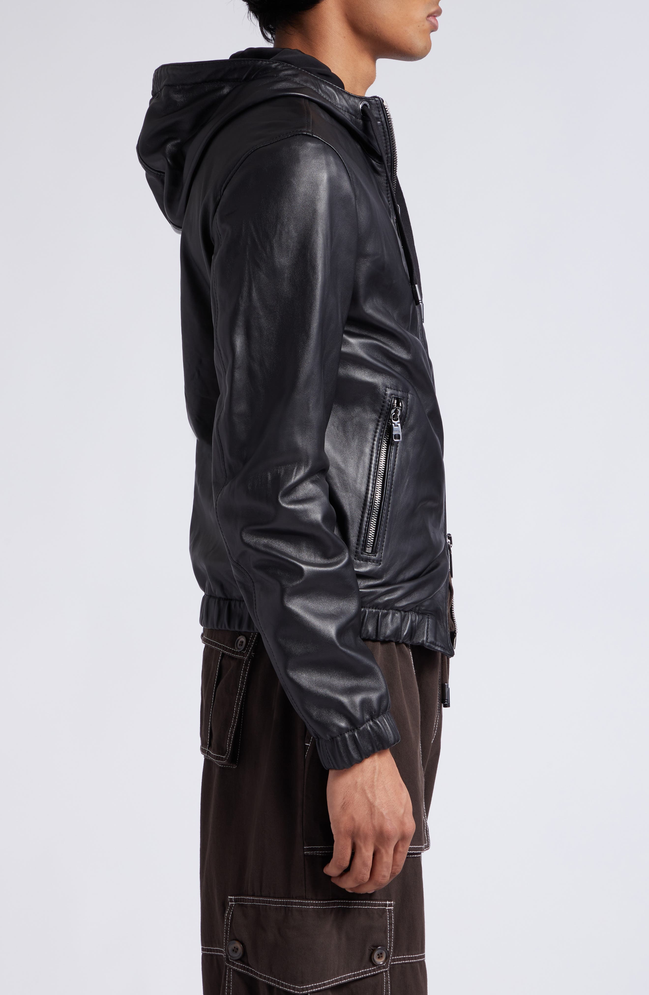 Logo Plaque Leather Hooded Blouson Jacket - 3