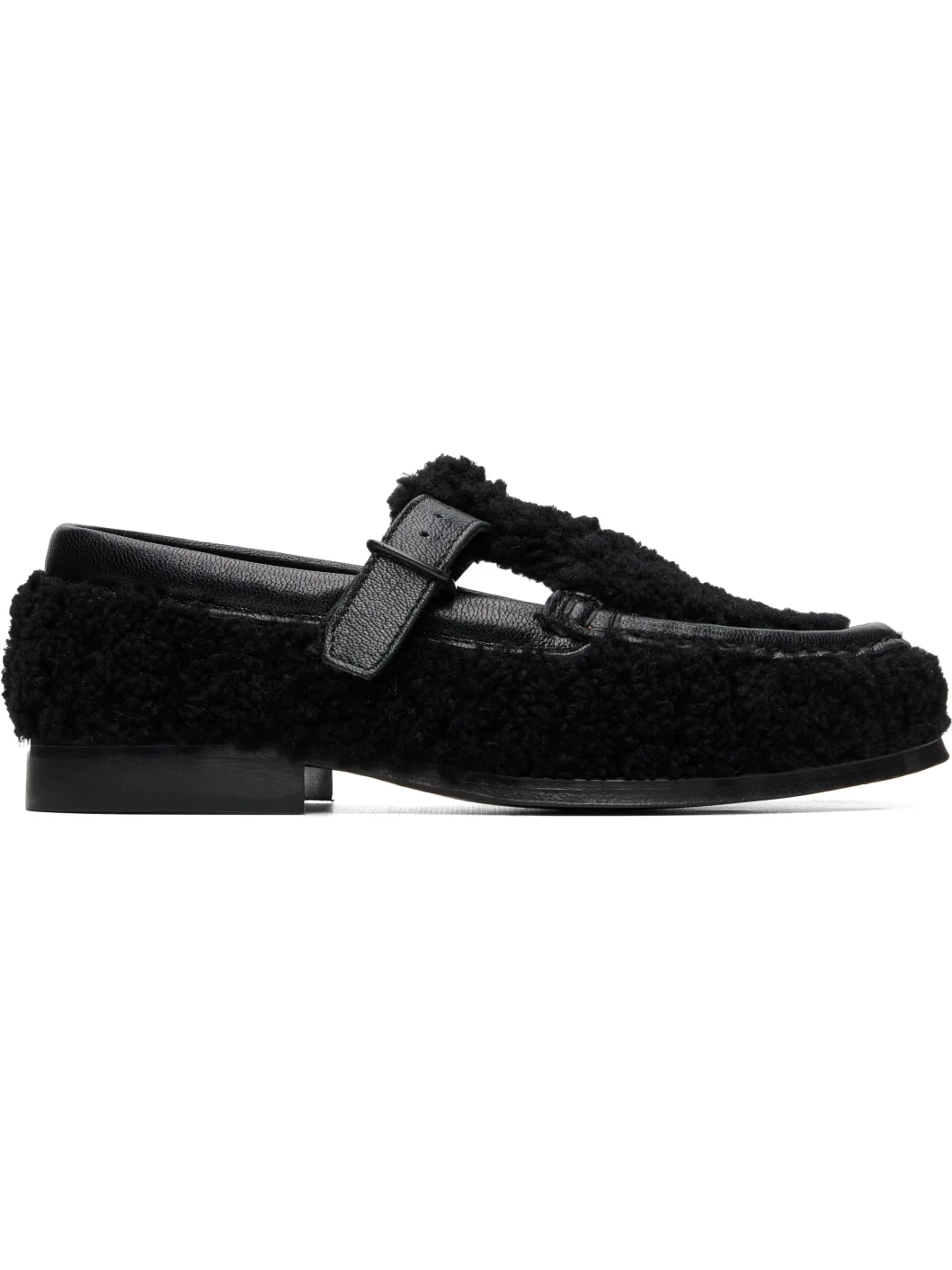 Black Alber Curly Shearling T-Bar Loafers - 1