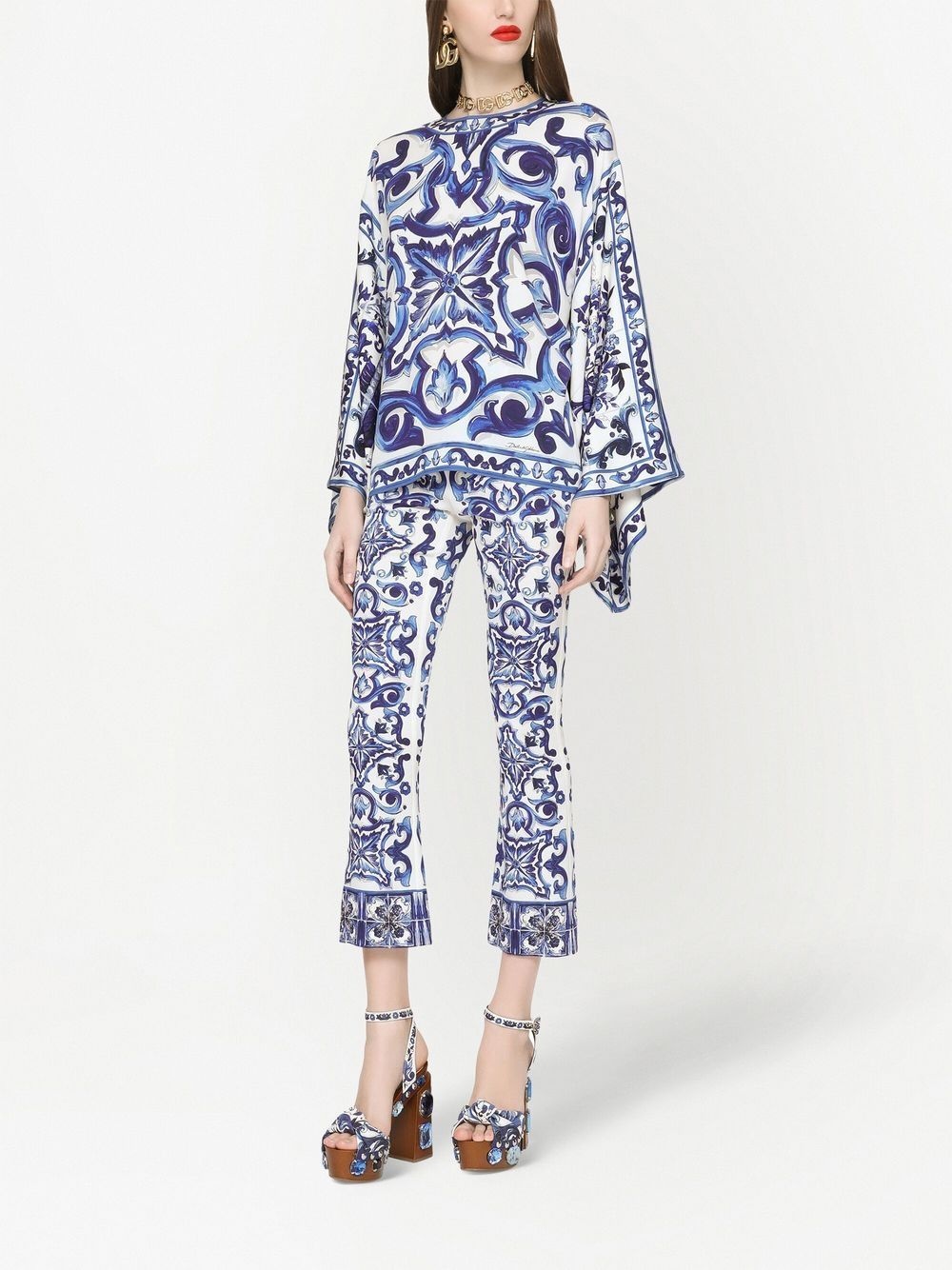 Majolica-print silk blouse - 3